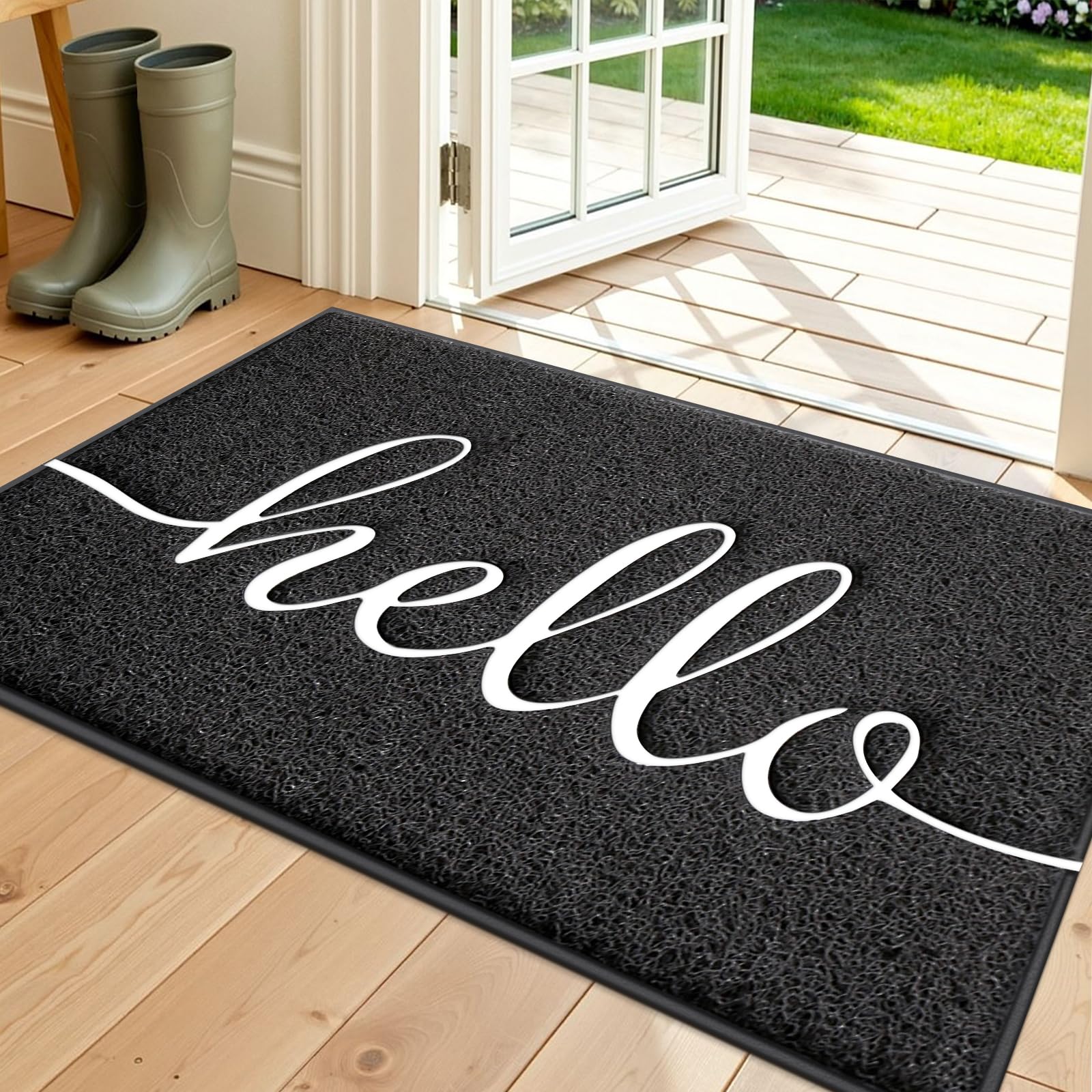 Door Mat (30"x17.5",Black), Welcome Mat Low Profile Front Doormat Floor Mat Non Slip Rugs for Entryway, Patio, High Traffic Areas