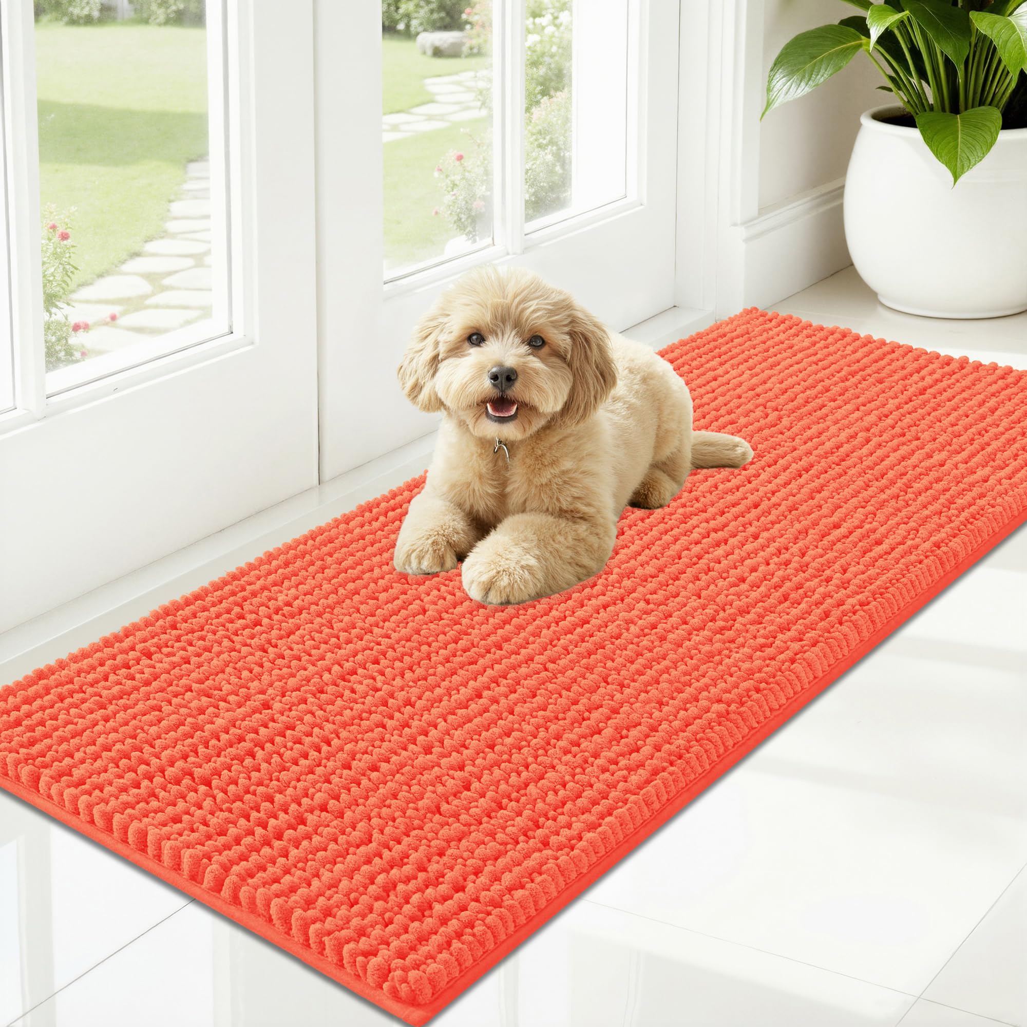 OLANLY Dog Door Mat for Muddy Paws 30x20, Ultra Absorbent Chenille Mud Doormat, Non-Slip Washable and Dirt Trapping Doormat for Indoor Entryway, Quick-Dry Indoor Pet Bed Mats for Dogs, Grey