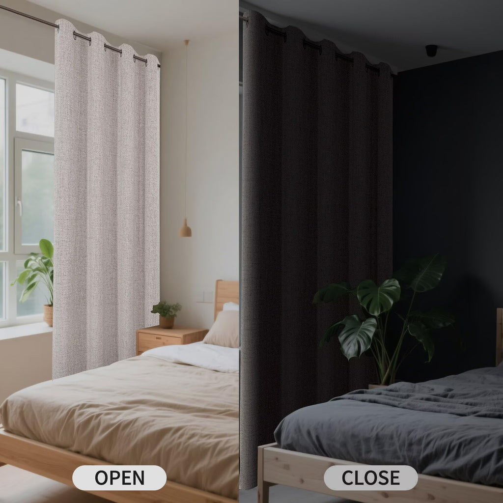 CUCRAF 100% Blackout Window Curtains 84 inches Long 2 Panels Set, Faux Linen Look Thermal Insulated Grommet Drapes, Room Darkening Curtain for Bedroom Living Room(W52 x L84 Inch, Light Khaki)