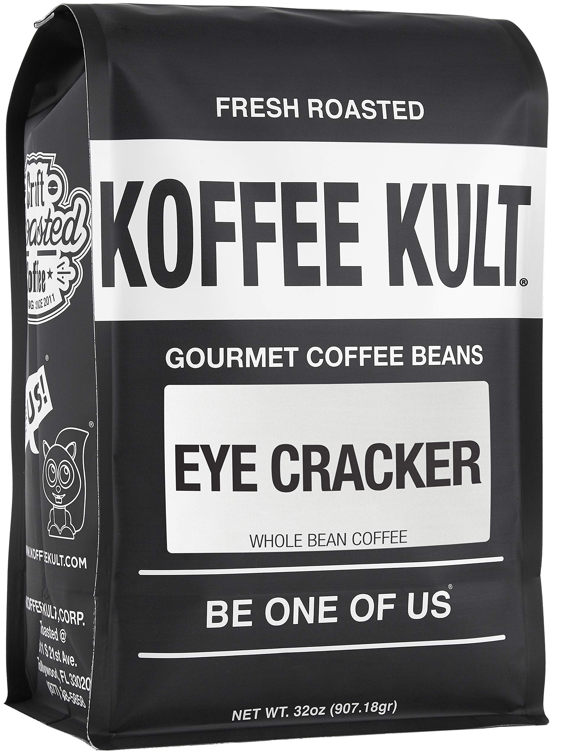 Koffee Kult Eye Cracker Espresso Coffee Beans - Bright, Bold Medium Roast with a Citrus Twist Coffee Crema - Artisan Roasted Fresh 100% Arabica Speciality Grade Coffee (Whole Bean, 32oz)