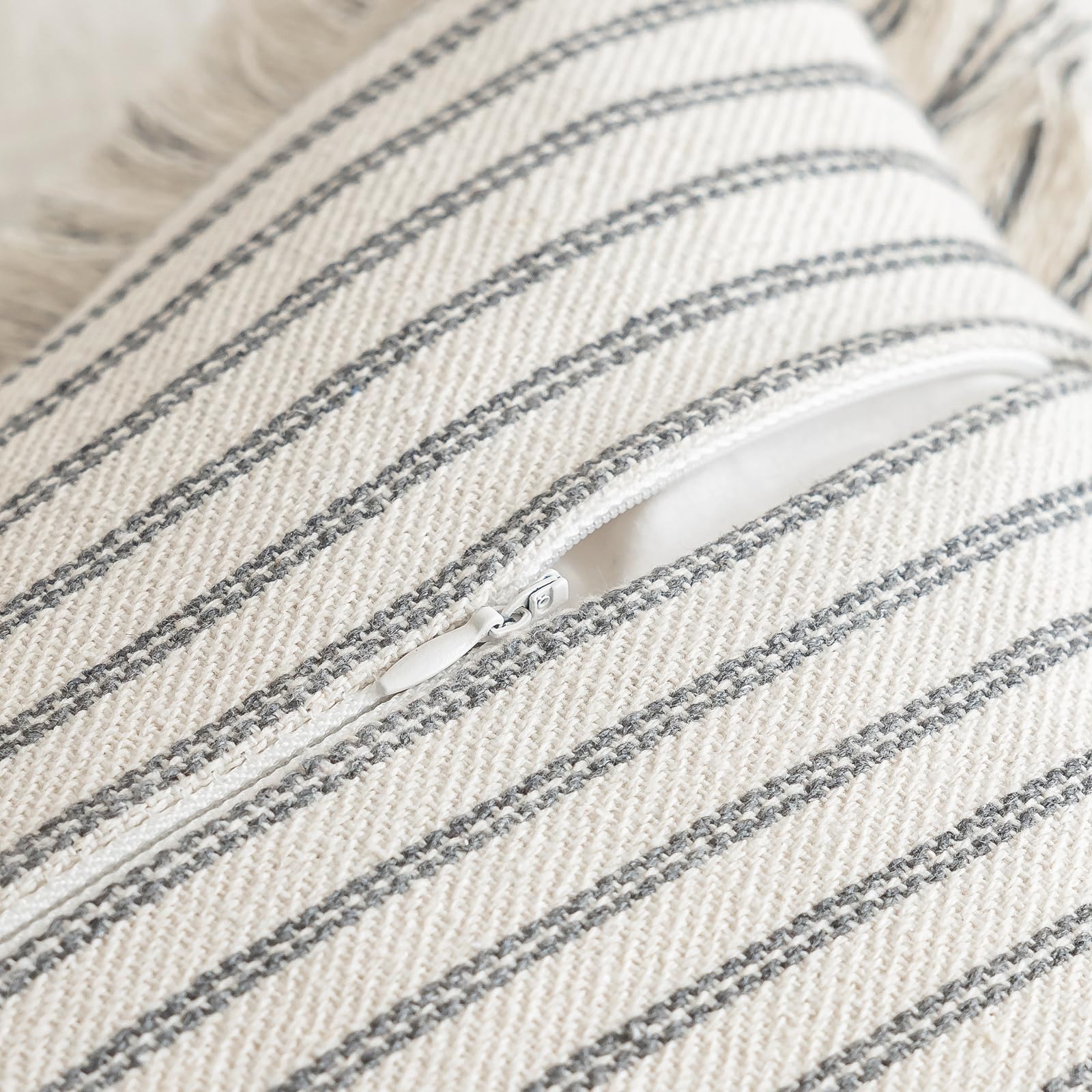 YEENAASY Throw Pillow Covers 20x20 Set of 2 Striped Fringe Pillow Cover Farmhouse Cushion Covers with Tassel Neutral Boho Pillows Decorative Square Pillowcase for Couch Sofa Bed, Black