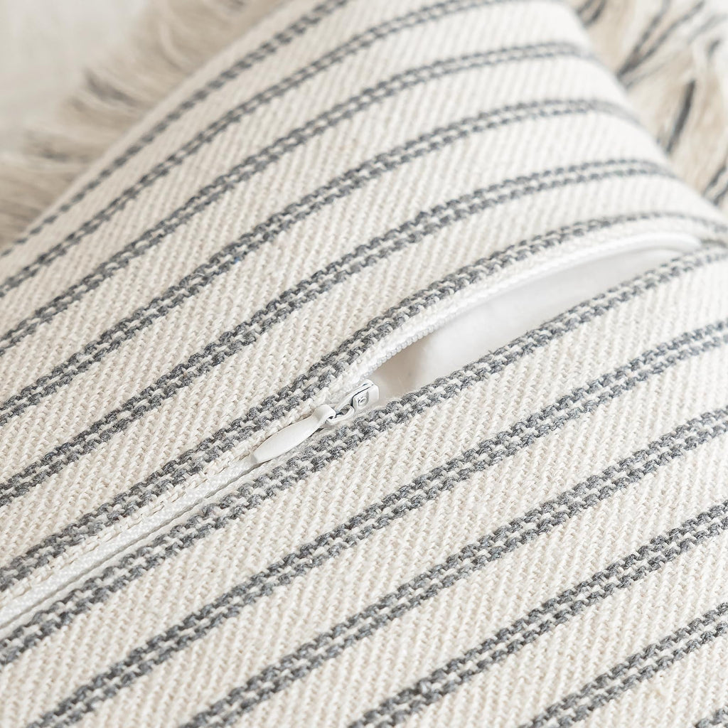 YEENAASY Throw Pillow Covers 20x20 Set of 2 Striped Fringe Pillow Cover Farmhouse Cushion Covers with Tassel Neutral Boho Pillows Decorative Square Pillowcase for Couch Sofa Bed, Black