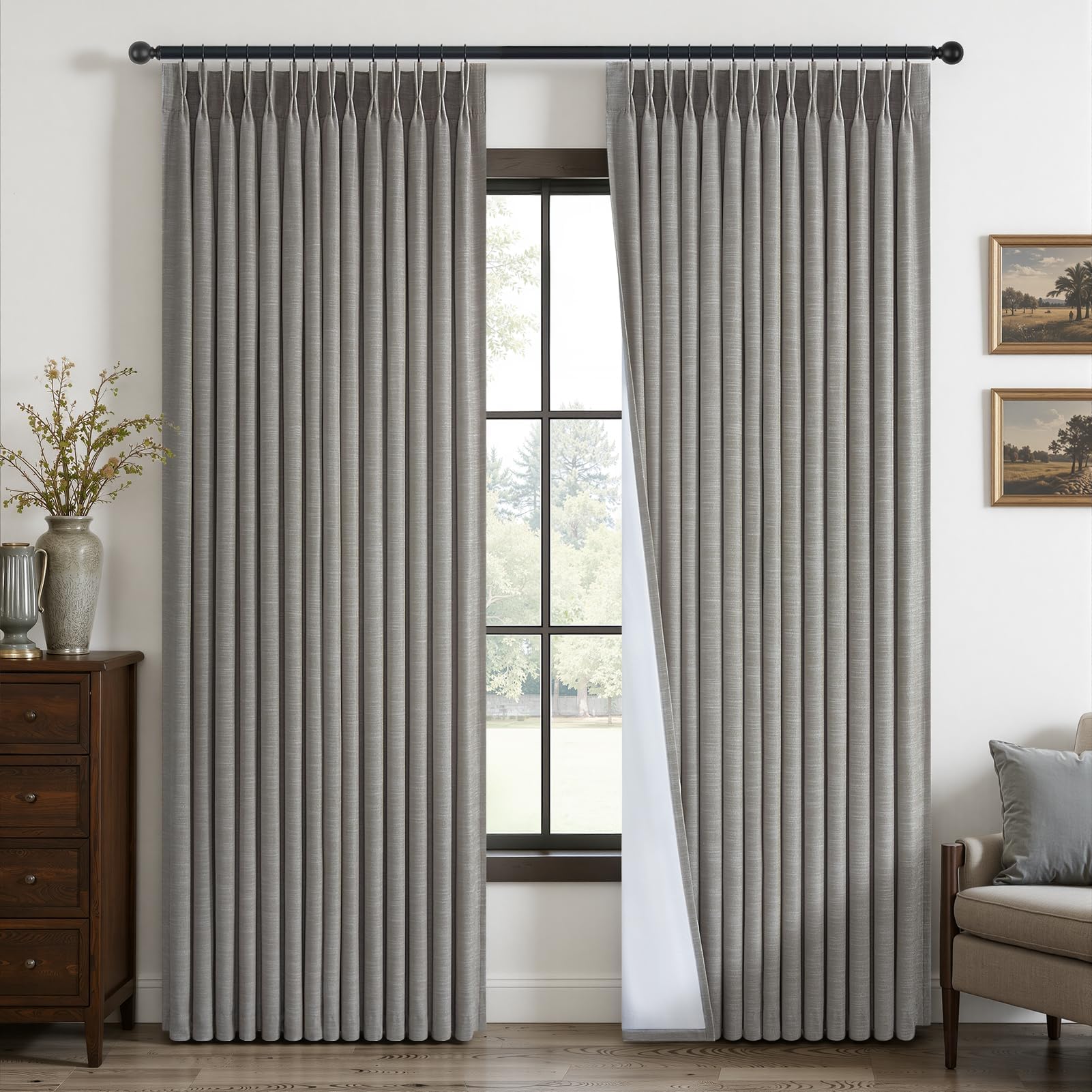 Topfinel 84 Inch Long Natural Blackout Curtains for Bedroom Livingroom, Farmhouse Back Tab Pinch Pleated Drapes for Track System,Neutral Linen Ambiance & Privacy Drapes Natural 52" W*84" L