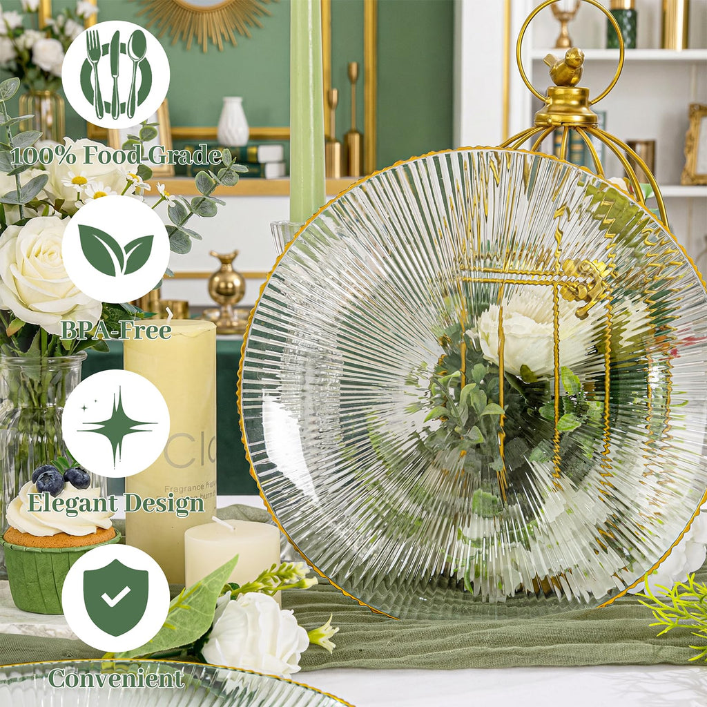 DaYammi 60Pcs Sage Green Plastic Plates with Gold Rim,Disposable Plates Set Includes 30 Dinner Plate & 30 Salad Plate,Fancy Green Party Plates with Radial Texture for Party Wedding Dinner