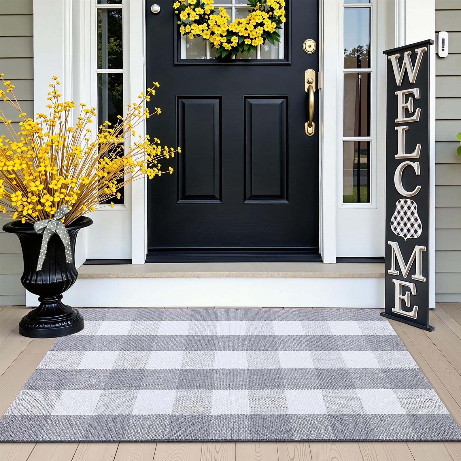 OLANLY Black and White Striped Rug 2'4" x 3'7" (27.5" x 43") – Washable Cotton Indoor Outdoor Doormat for Front Door, Entryway, Kitchen, Porch, Patio Decor