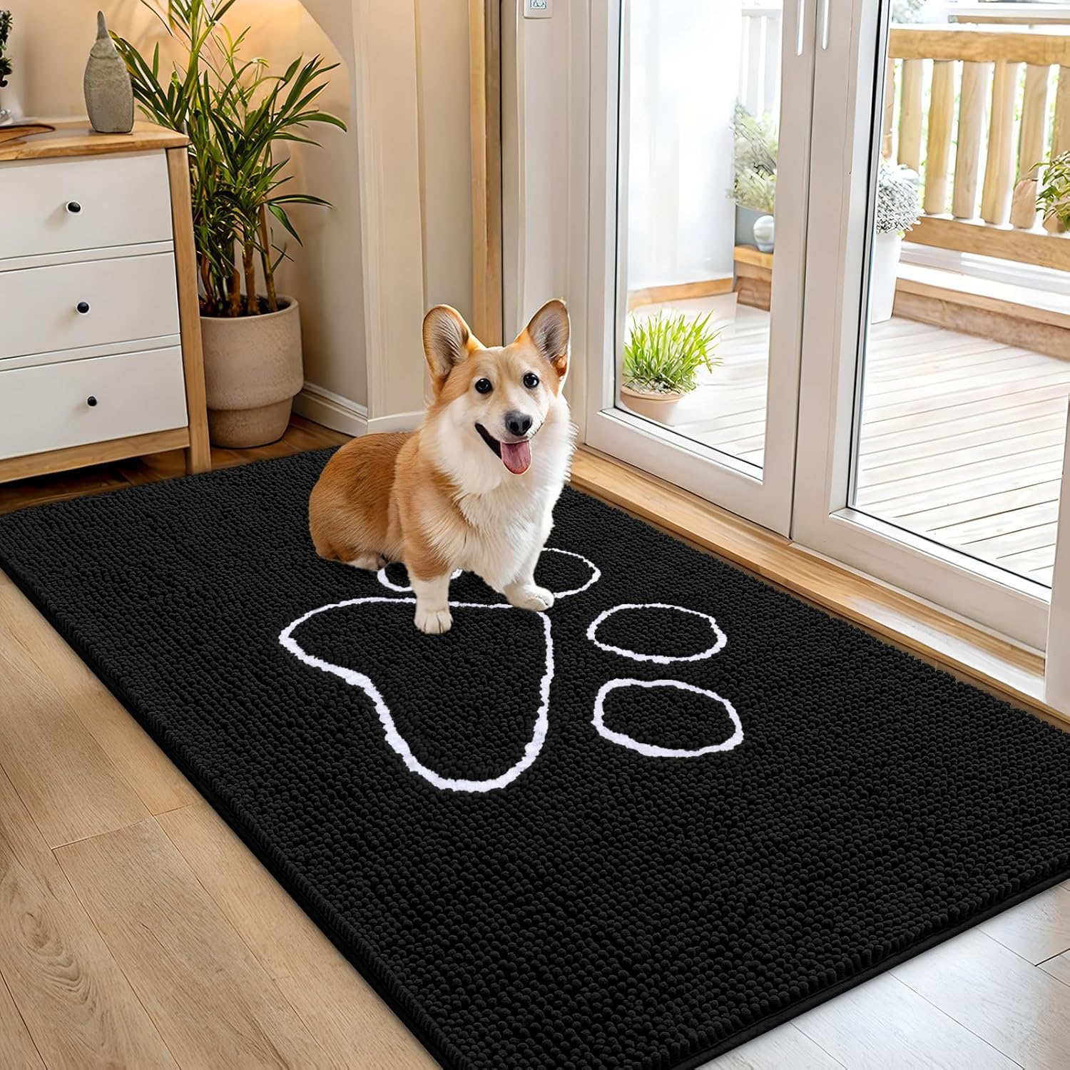 OLANLY Dog Door Mat for Muddy Paws 48x30, Absorbs Moisture and Dirt, Absorbent Non-Slip Washable Doormat, Quick Dry Chenille Mud Mat for Dogs, Entry Indoor Entryway Carpet for Inside Floor, Grey