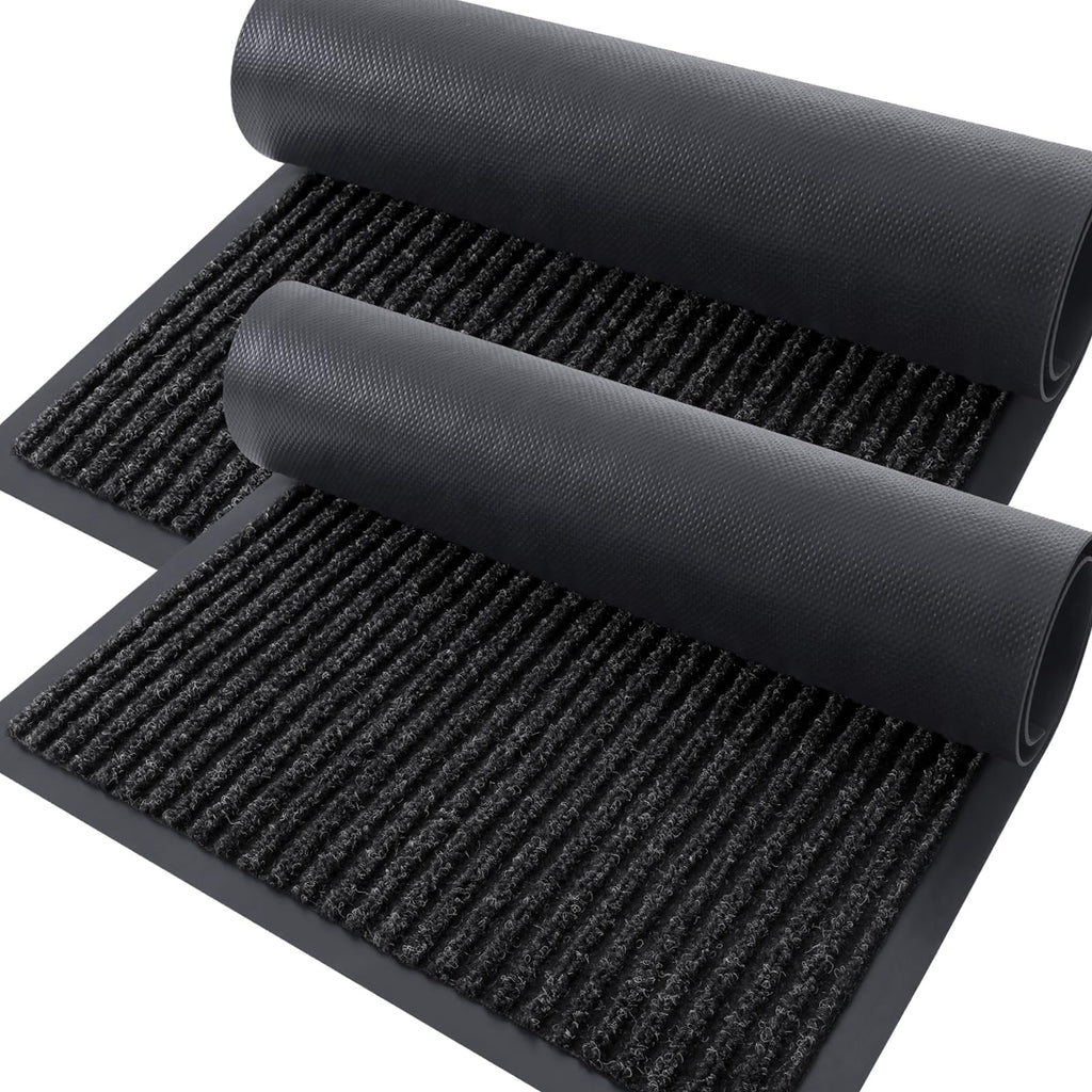 OLANLY Front Door Mat Indoor Outdoor Entrance, 2-Pack 29.5 x 17 Inch, Waterproof Heavy Duty Doormat, Fade Resistant, Low Profile, Easy Clean Patio Porch Welcome Floor Mats for Entry, Grey