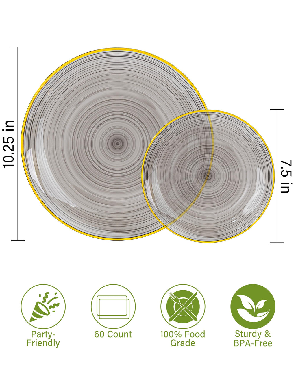 Morejoy 60Pcs Brown Plastic Plates,Brown Disposable Plates With Gold Rim, Gold Party Dinnerware Set Include 30 Dessert plates,30 Dinner plates for Party & Wedding