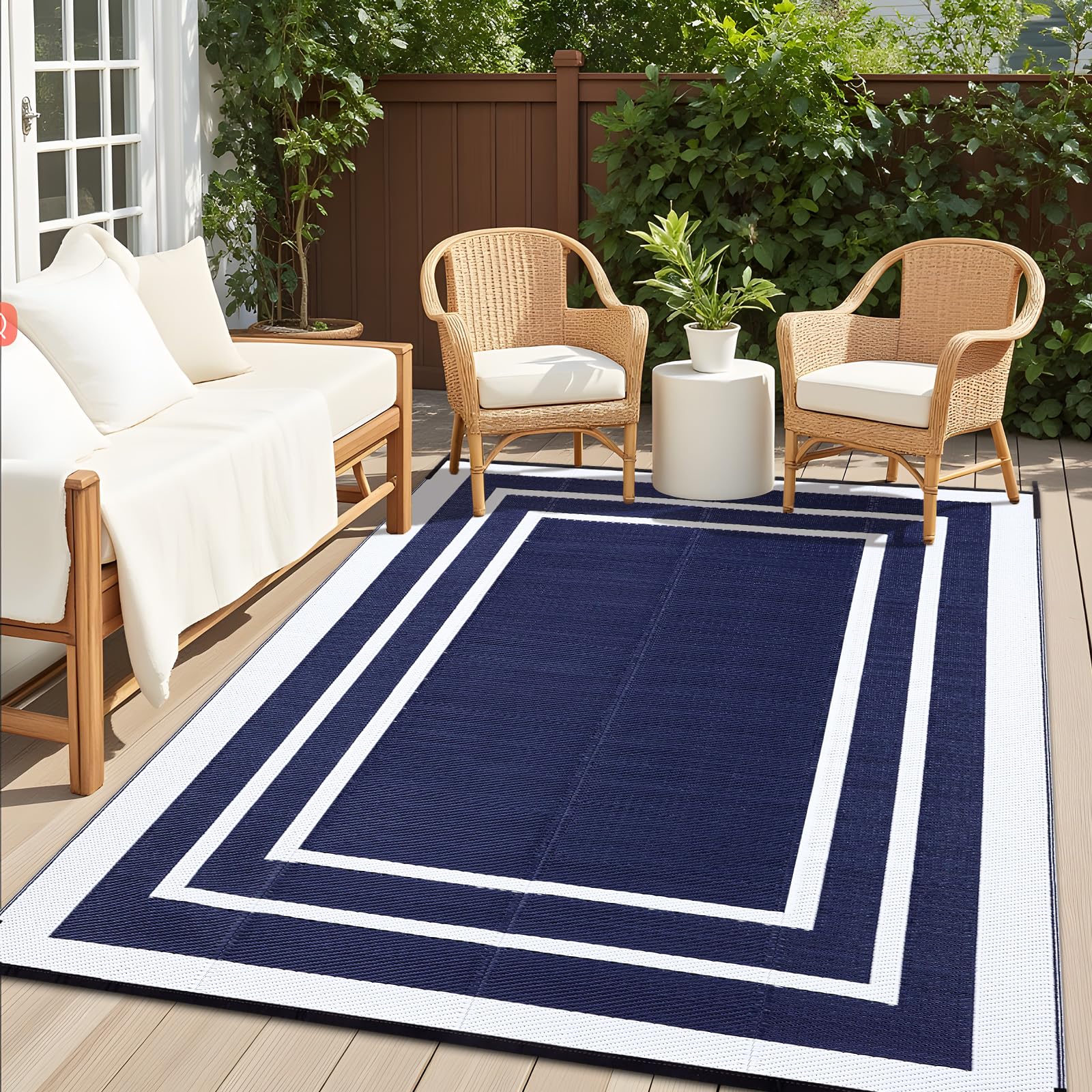 OLANLY Outdoor Rug 5x8 ft Waterproof, Reversible Outdoor Plastic Straw Rug, RV Mat, Indoor Outdoor Carpet Clearance for Patio, Camping, Balcony, Deck, Backyard, Grey & White