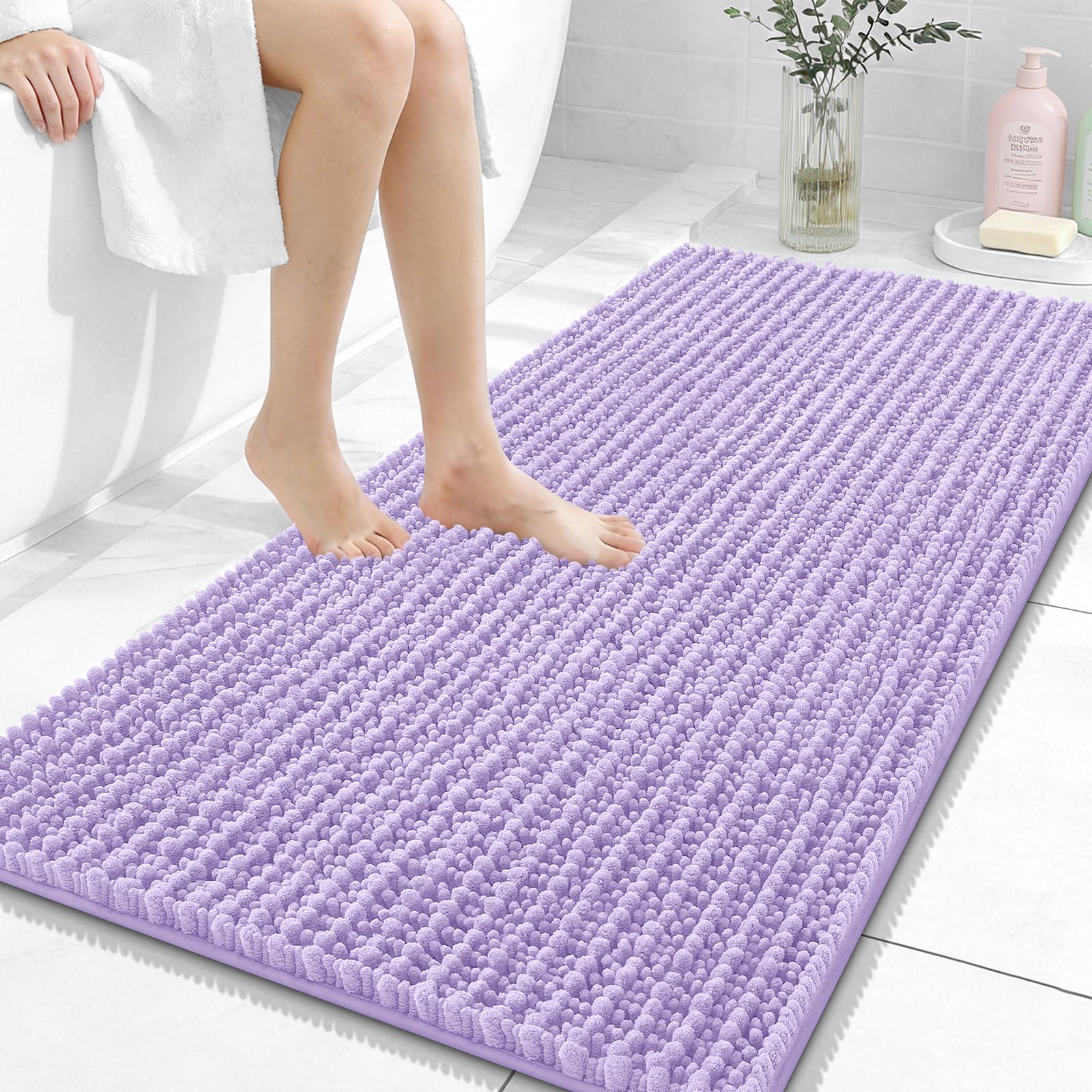 OLANLY Bathroom Rug Mat 30x20, Thick Soft and Absorbent Chenille Bath Mat, Non-Slip Rubber Backing, Machine Washable Quick Dry Bath Rugs for Tub Shower Floor, Home Decor Accessories, Grey