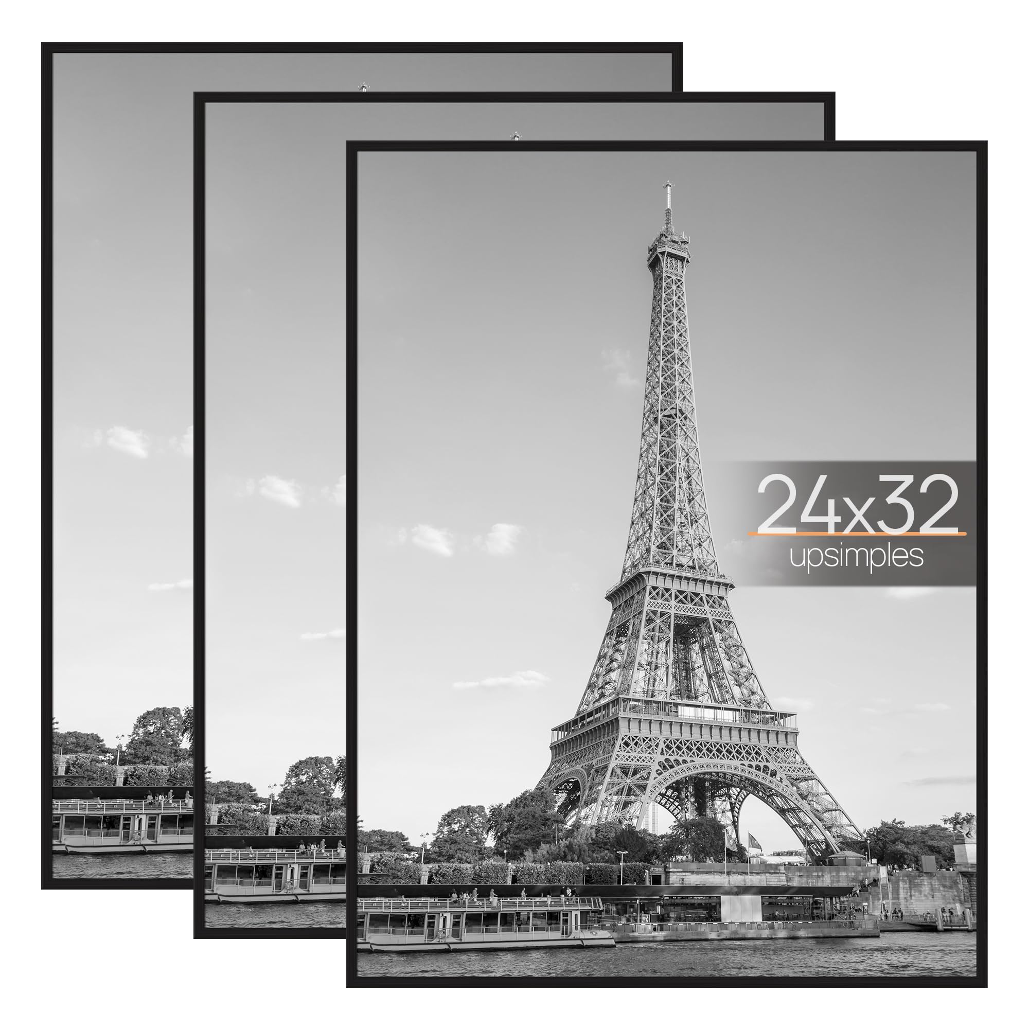 upsimples 12x16 Picture Frame Black 3 Pack, Scratch-Proof Poster Frames 12 x 16 for Photo Gallery - Slide-In Strips, Horizontal or Vertical Wall Mounting