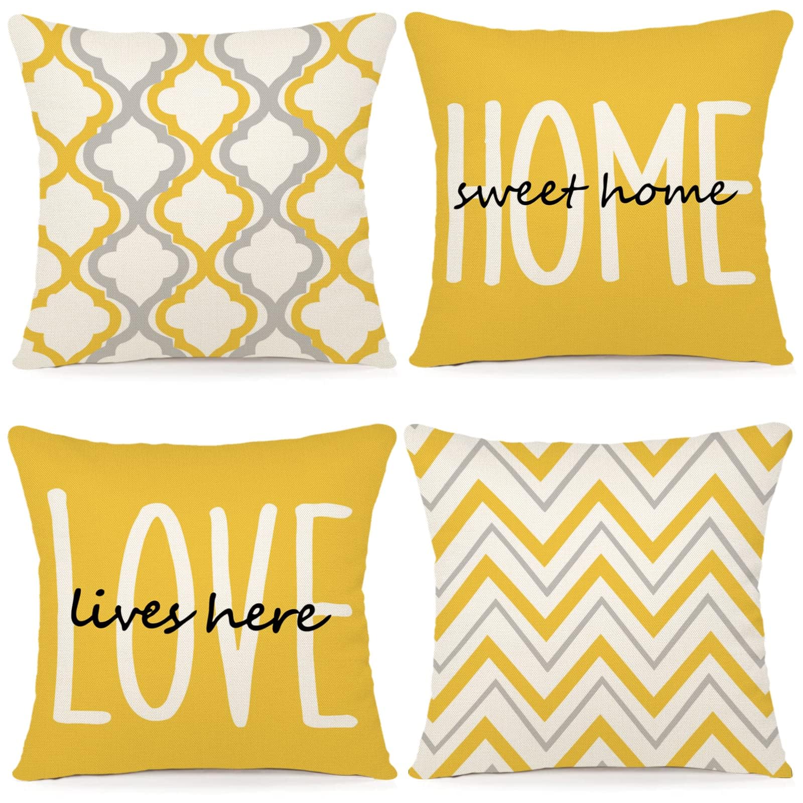 YCOLL Farmhouse Pillow Covers 18x18 Set of 4 Throw Pillow Covers Rustic Linen Decorative Pillows Square Cushion Covers for Couch Sofa Bedroom Home Decor