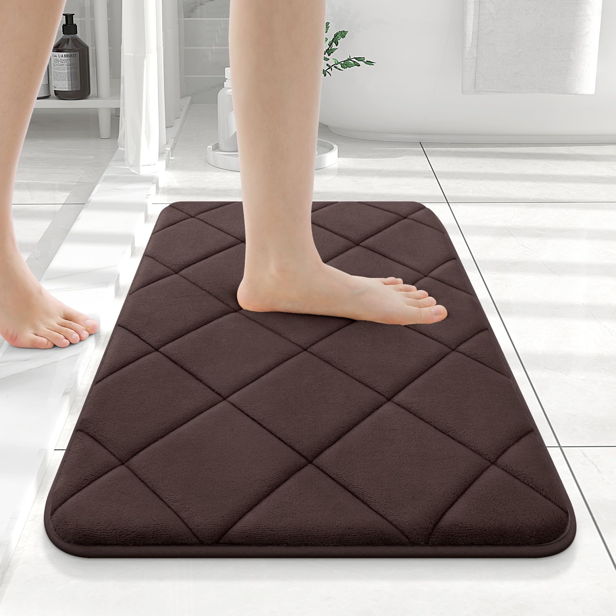 OLANLY Memory Foam Bath Mat 30x20, Ultra Soft and Absorbent Bathroom Rugs, Machine Washable, Comfortable Bath Carpet for Bathroom Floor, Tub and Shower, Black