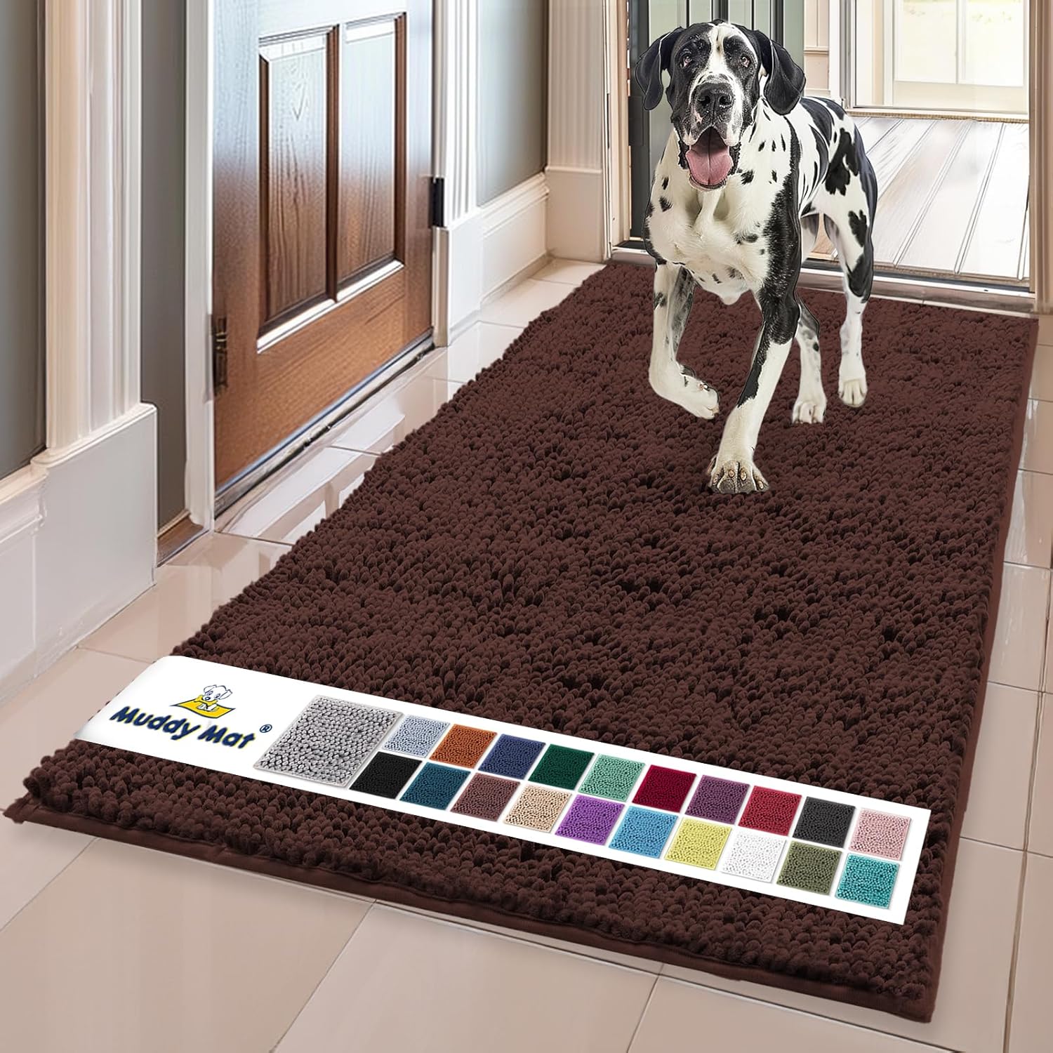 Muddy Mat® | Super Absorbent Door Mat Indoor, Microfiber Quick Dry Chenille Entryway Rug, Non-Slip Front Door Mat, Indoor Mats for Entryway, Machine Washable Pet Rug, Grey 30"x19"