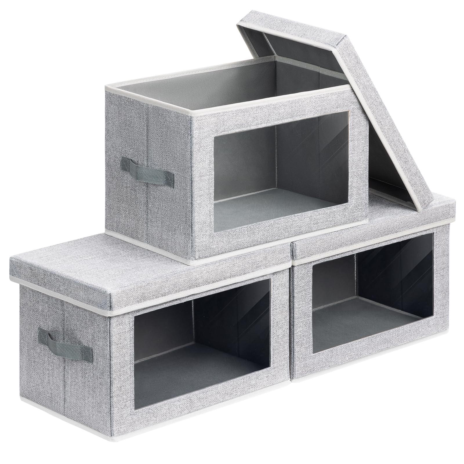 Homsorout Storage Bins with Lids - Fabric Closet Storage Bins with Window, Collapsible Baskets for Shelves 4 Pack, Home Decorative Boxes for Clothes, Closet, Office, Grey