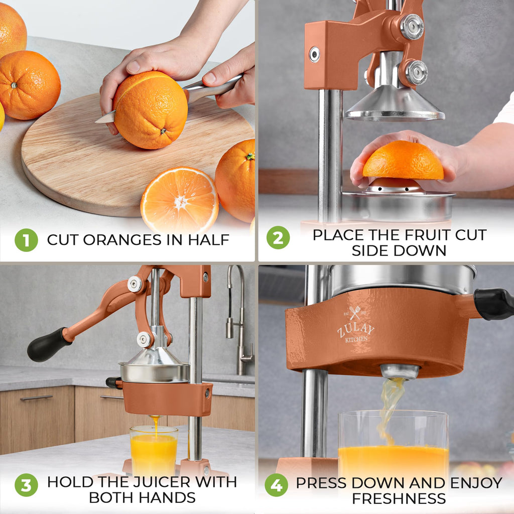 Zulay Kitchen Cast Iron Juicer - Easy-to-Clean Heavy-Duty Manual Juicer, Professional Citrus Juicer - Stainless Steel Lemon Squeezer - Manual Citrus Press & Orange Squeezer - Orange Juicer (Black)