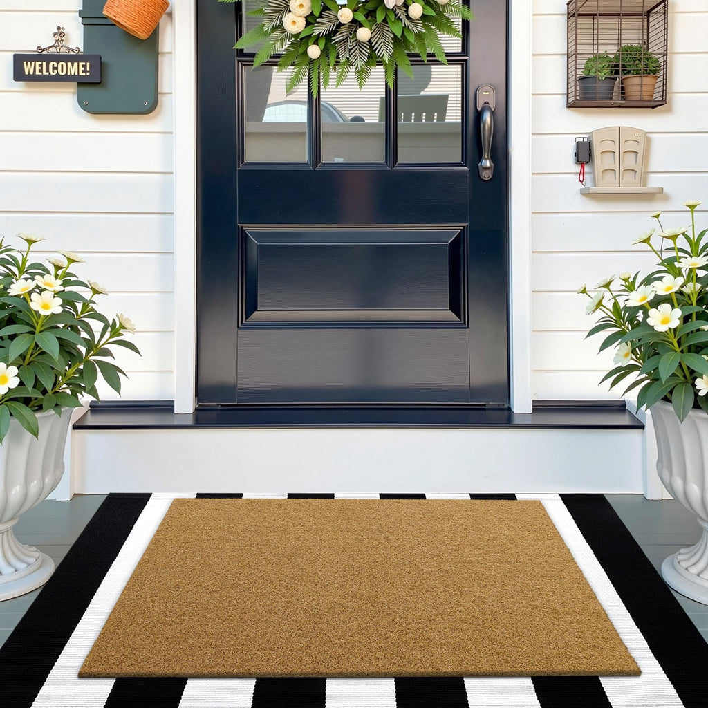 OLANLY Front Door Mat, Low Profile Doormat, Stain and Fade Resistant, Easy to Clean, for Indoor and Outdoor Entrances, Patio Porch or Entryway, Brown (30x17 Inch, Home Sweet Home)
