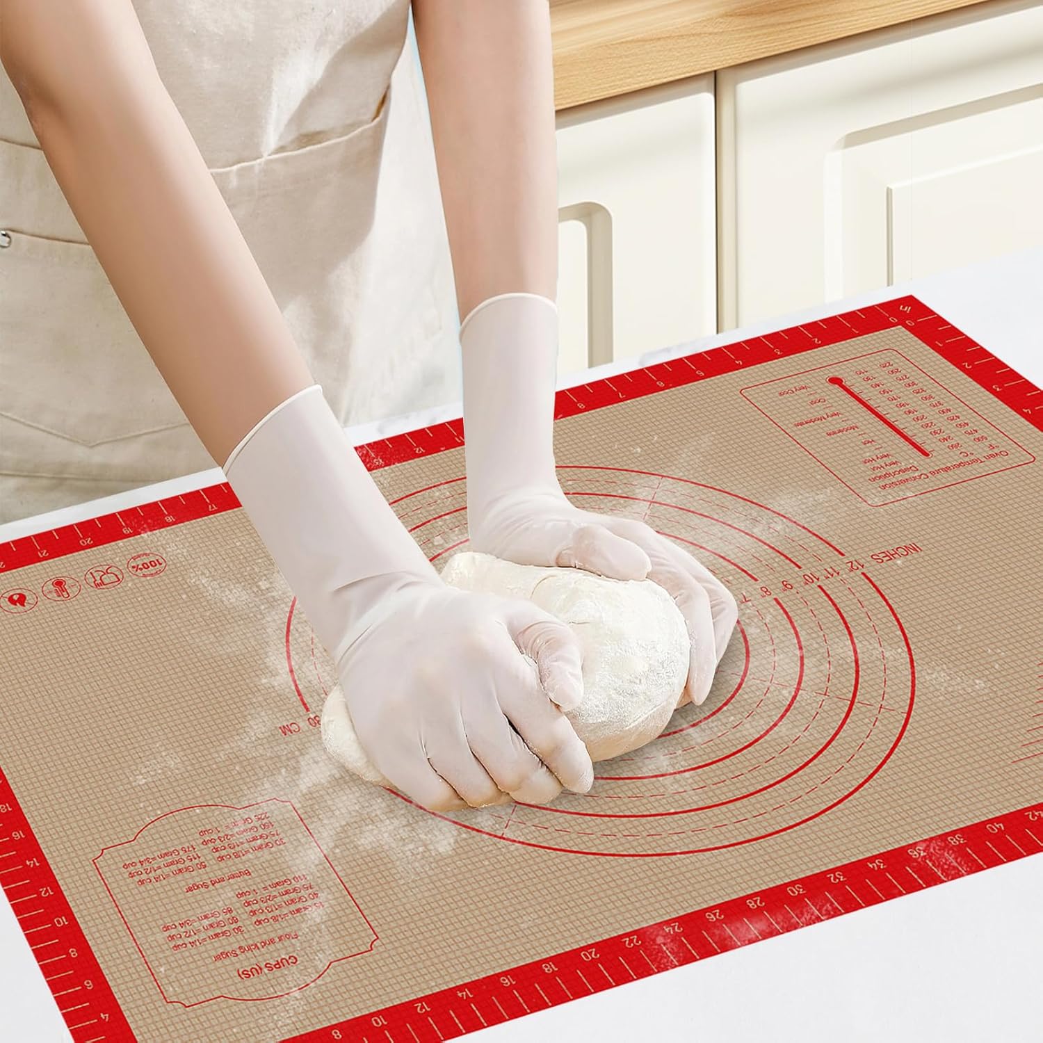 Silicone Baking Set - Non-Slip Pastry Mat (26"x16") with Measurements & 2PCS Silicone Bread Sling, Versatile Non-Stick Baking Accessories for Dough Rolling, Bread, Pizza, Cookies
