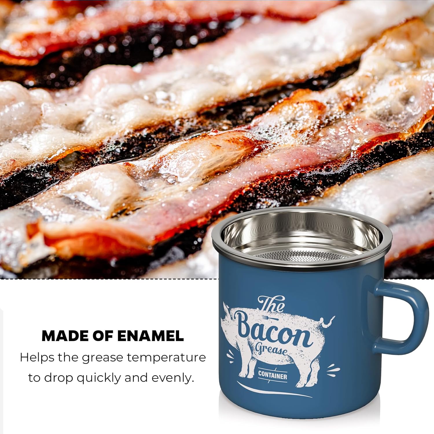 Black Meat Chopper and 15OZ Mini Blue Bacon Grease Container