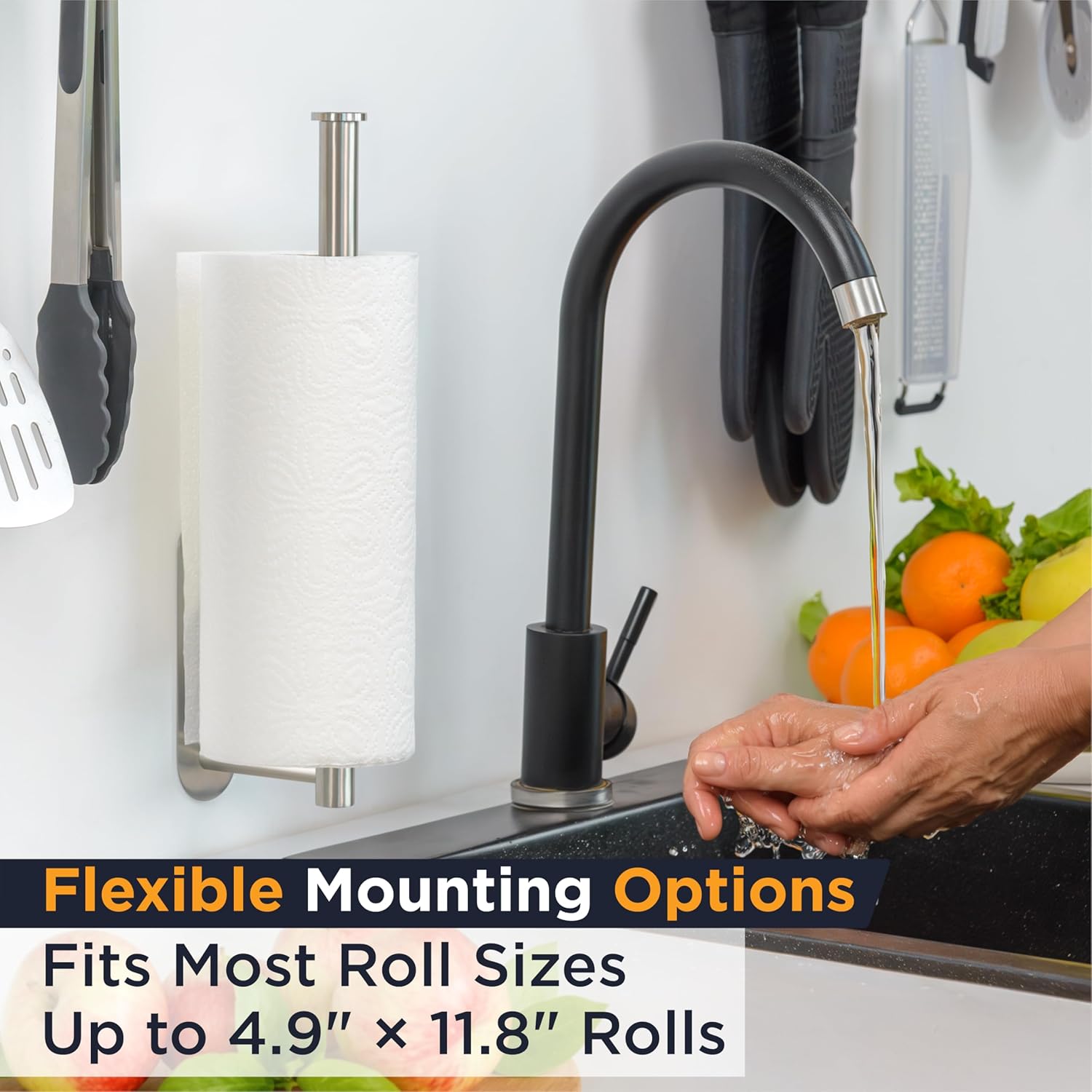 Deiss Pro Paper Towel Holder – Under Cabinet, Wall Mount, or Countertop – Rust-Resistant Stainless Steel, One-Handed Tear Design, Space-Saving Paper Towel Dispenser, Towel Holder for Kitchen