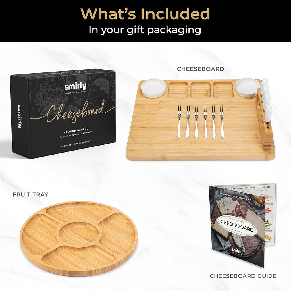 SMIRLY Charcuterie Boards Gift Set: Large Bamboo Cheese Board Set - Unique for Women