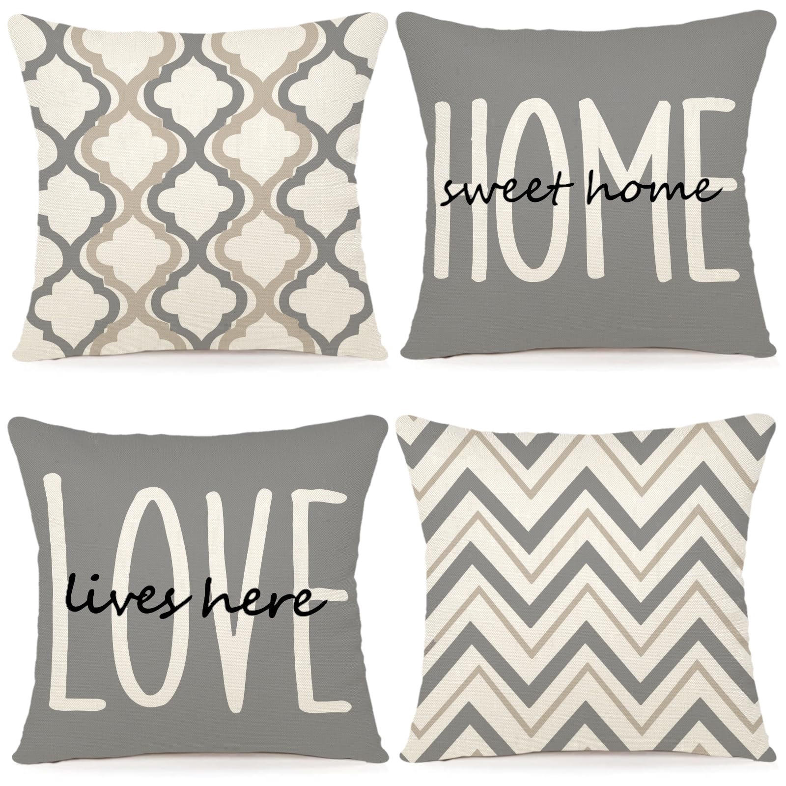 YCOLL Farmhouse Pillow Covers 18x18 Set of 4 Throw Pillow Covers Rustic Linen Decorative Pillows Square Cushion Covers for Couch Sofa Bedroom Home Decor