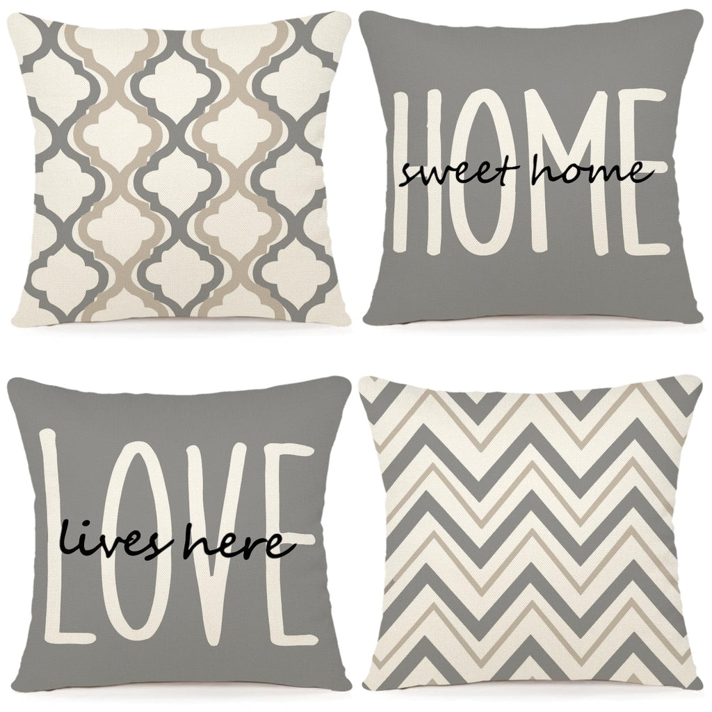 YCOLL Farmhouse Pillow Covers 18x18 Set of 4 Throw Pillow Covers Rustic Linen Decorative Pillows Square Cushion Covers for Couch Sofa Bedroom Home Decor