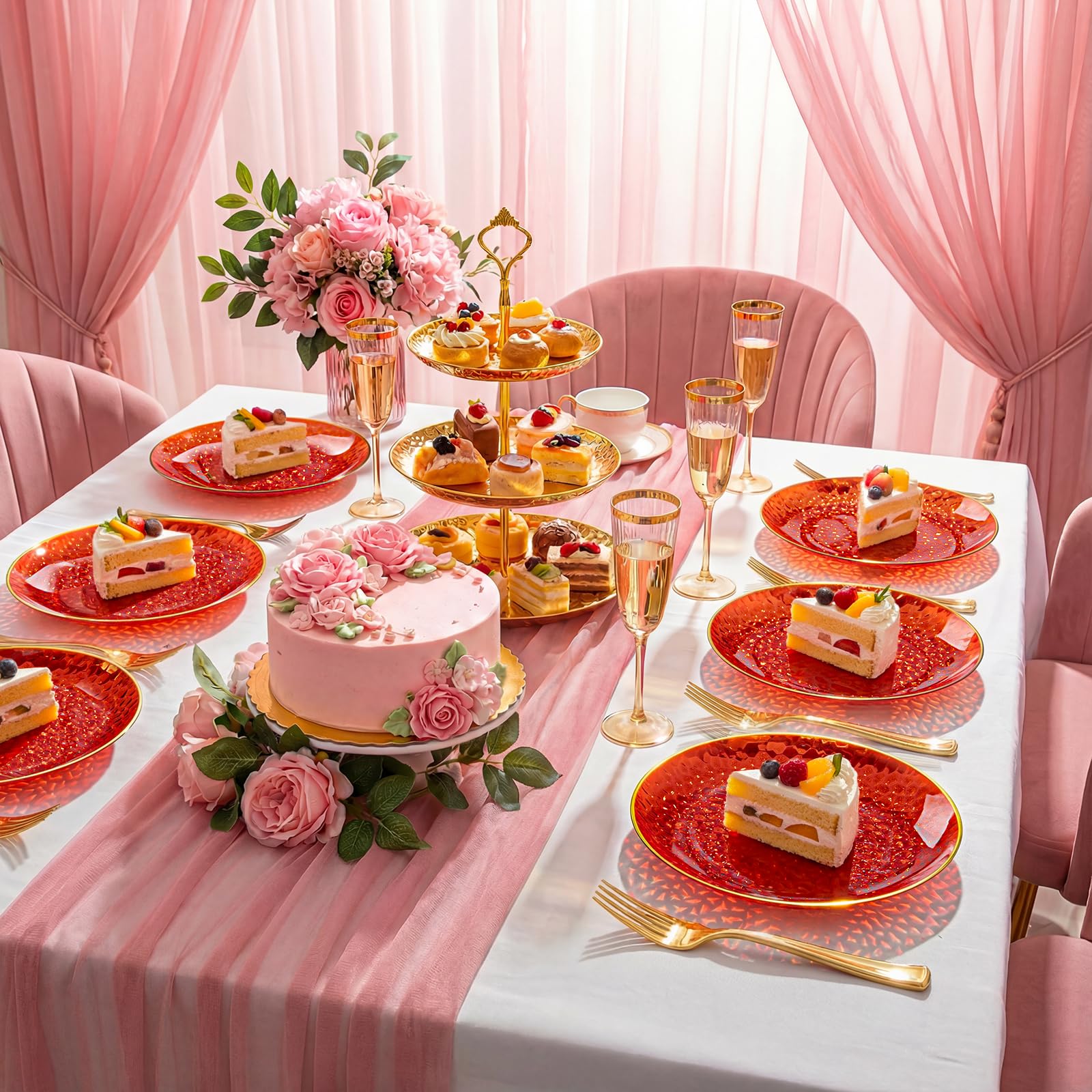 DaYammi 240Pcs Gold Plastic Plates Including 120Pcs Dessert Plates and 120Pcs Cake Forks,Hammered Party Plate,Clear Gold Appetizer plates Heavy duty Disposable Plastic Plate for Party Wedding Birthday