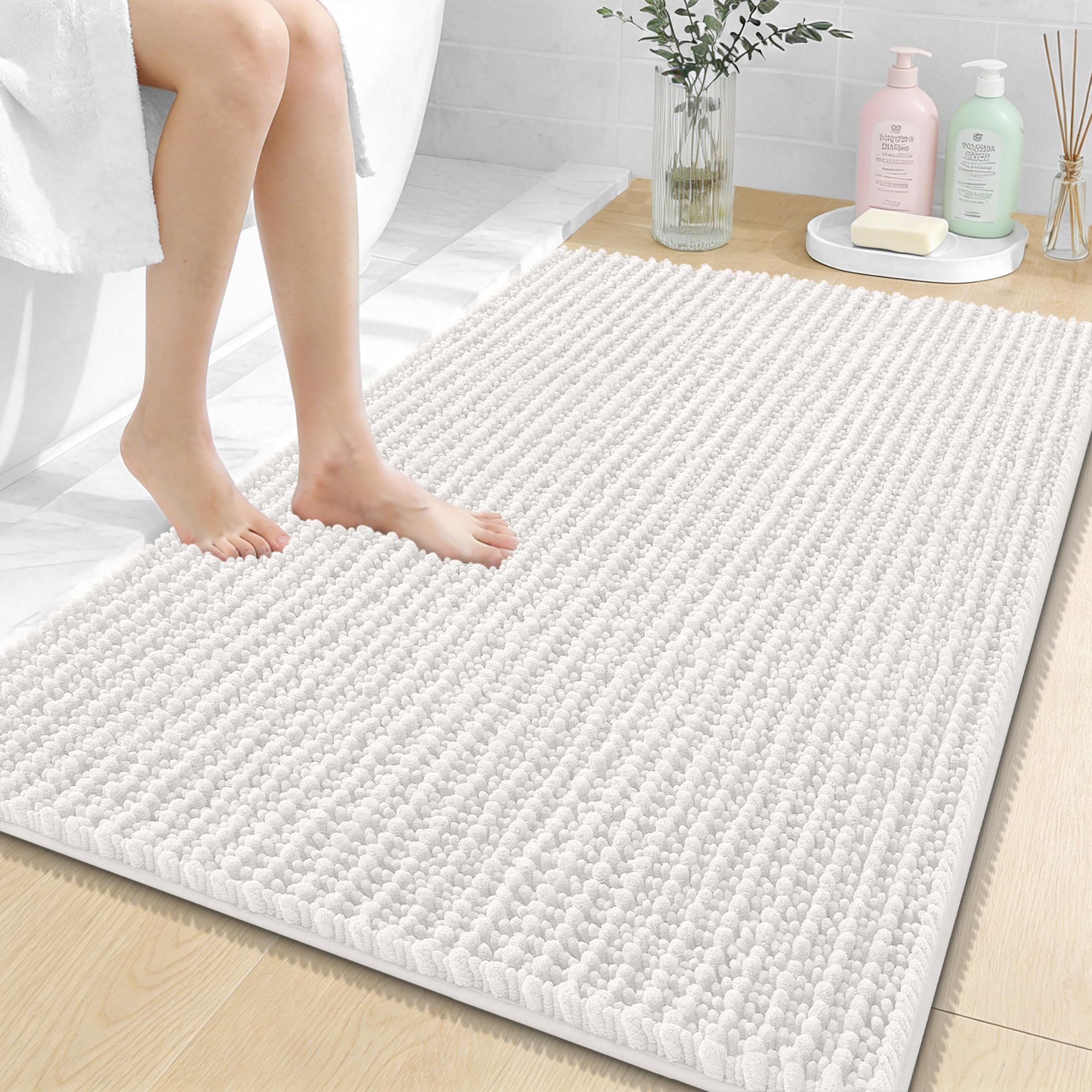 OLANLY Bathroom Rug Mat 30x20, Thick Soft and Absorbent Chenille Bath Mat, Non-Slip Rubber Backing, Machine Washable Quick Dry Bath Rugs for Tub Shower Floor, Home Decor Accessories, Grey