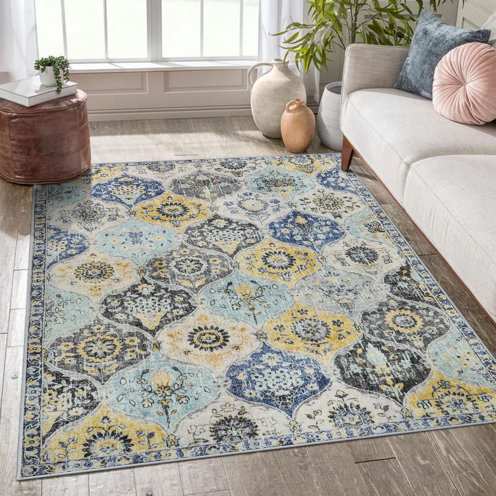 Lahome Moroccan Trellis Washable Rug, 2x3 Kitchen Rugs for Entryway Bathroom, Non-Slip Indoor Door Mat Ultra-Thin, Small Oriental Throw Carpet for Bedroom Entry Elise, Cream/Multi