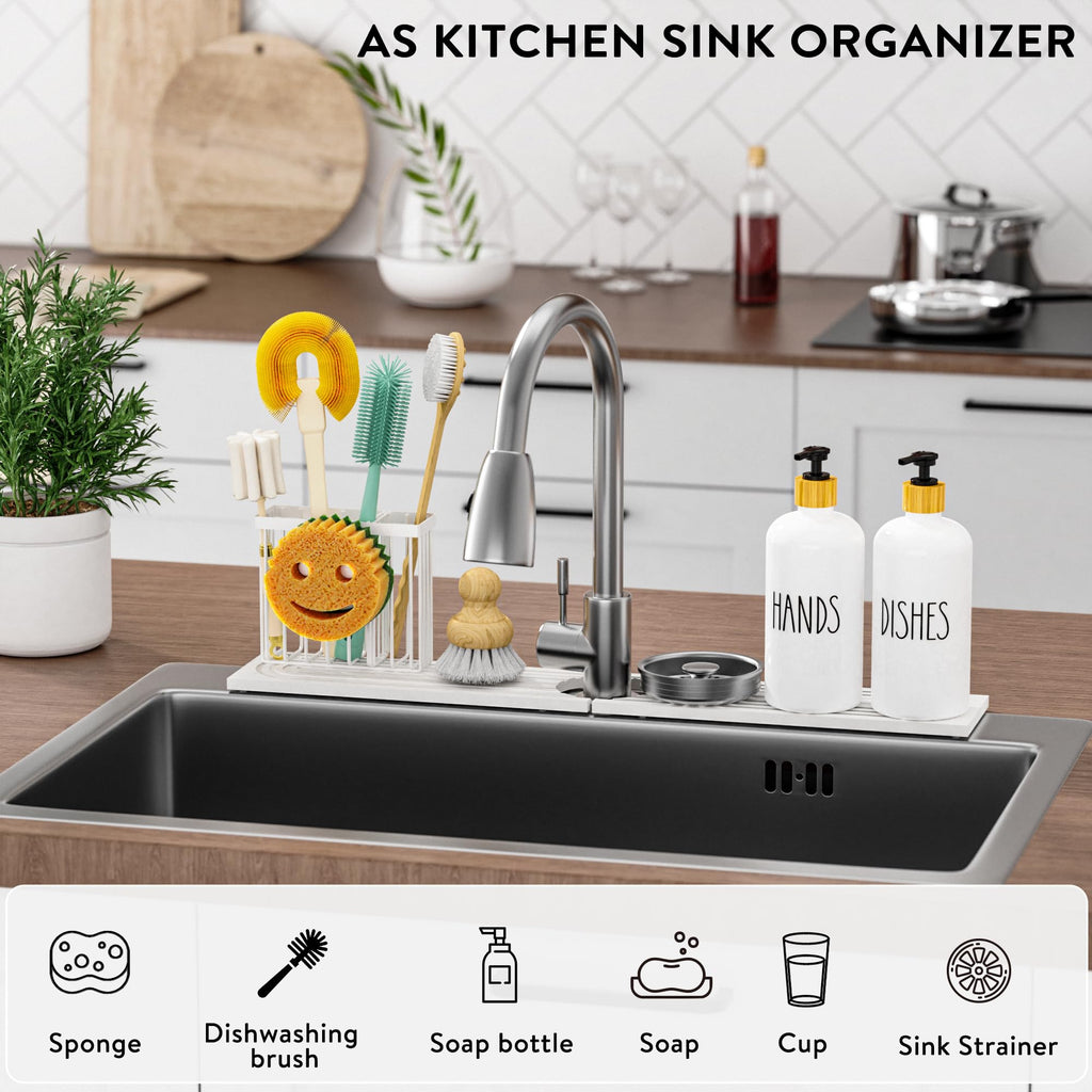 Cisily Tapete de diatomita para grifo de cocina con soporte para escobillas, absorbente para encimera de secado de piedra, área de protección contra salpicaduras de agua, detrás del fregadero de la cocina, organizador de accesorios de decoración