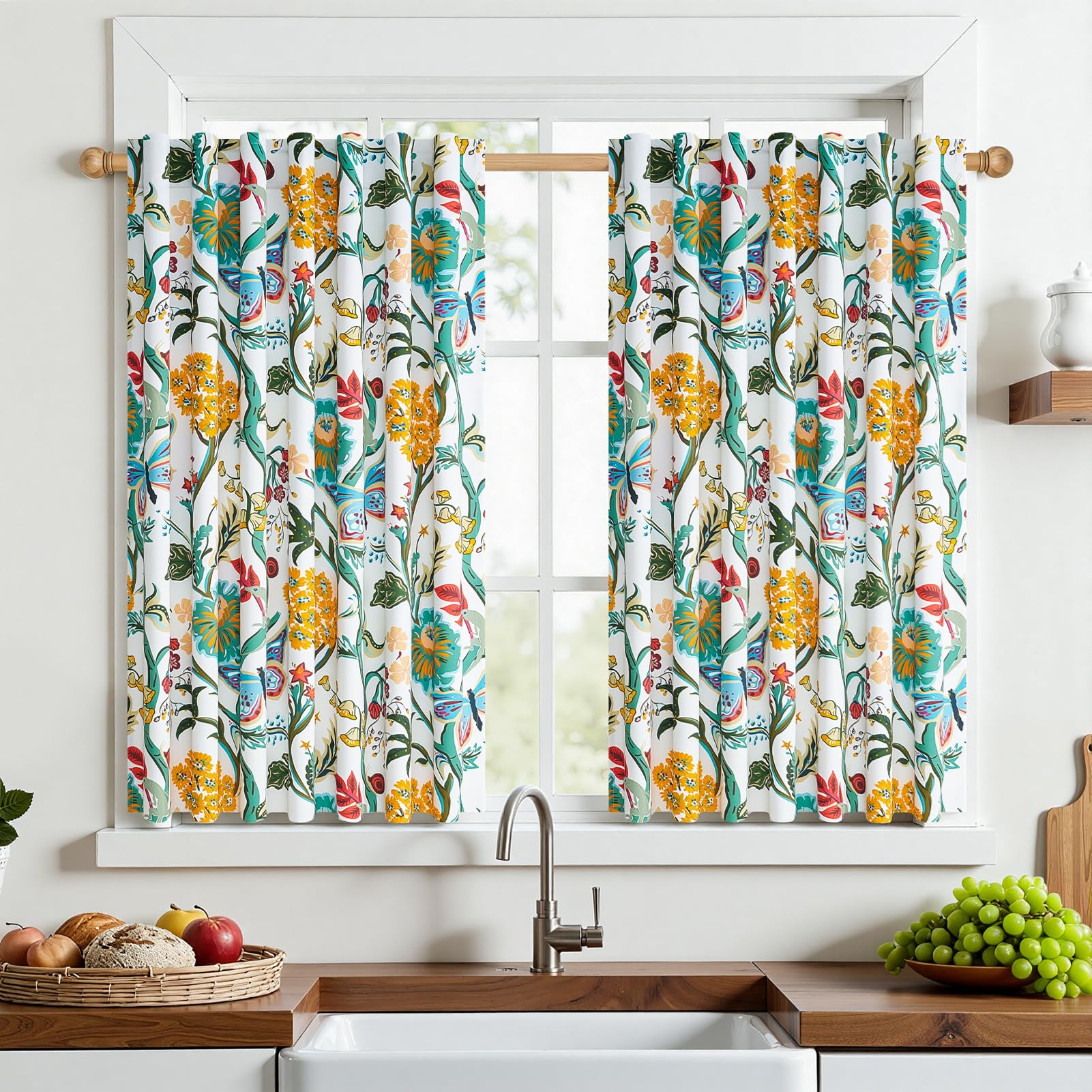 Topfinel Mustard Yellow Curtains 84 Inches Long 2 Panels for Bedroom Living Room Daffodil Butterfly Country Tropical Floral Drapes Vintage Farmhouse Light Filtering Privacy Window Curtain Blackout