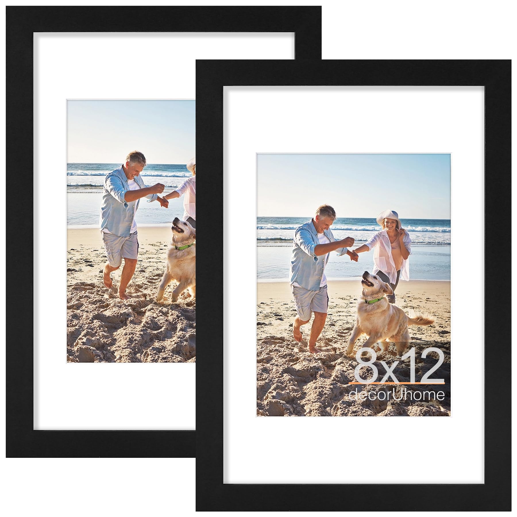 decorUhome 8x10 Picture Frame, Display Pictures 5x7 with Mat or 8x10 without Mat, Wall & Tabletop Display Photo Frame, Black, 1 Pack