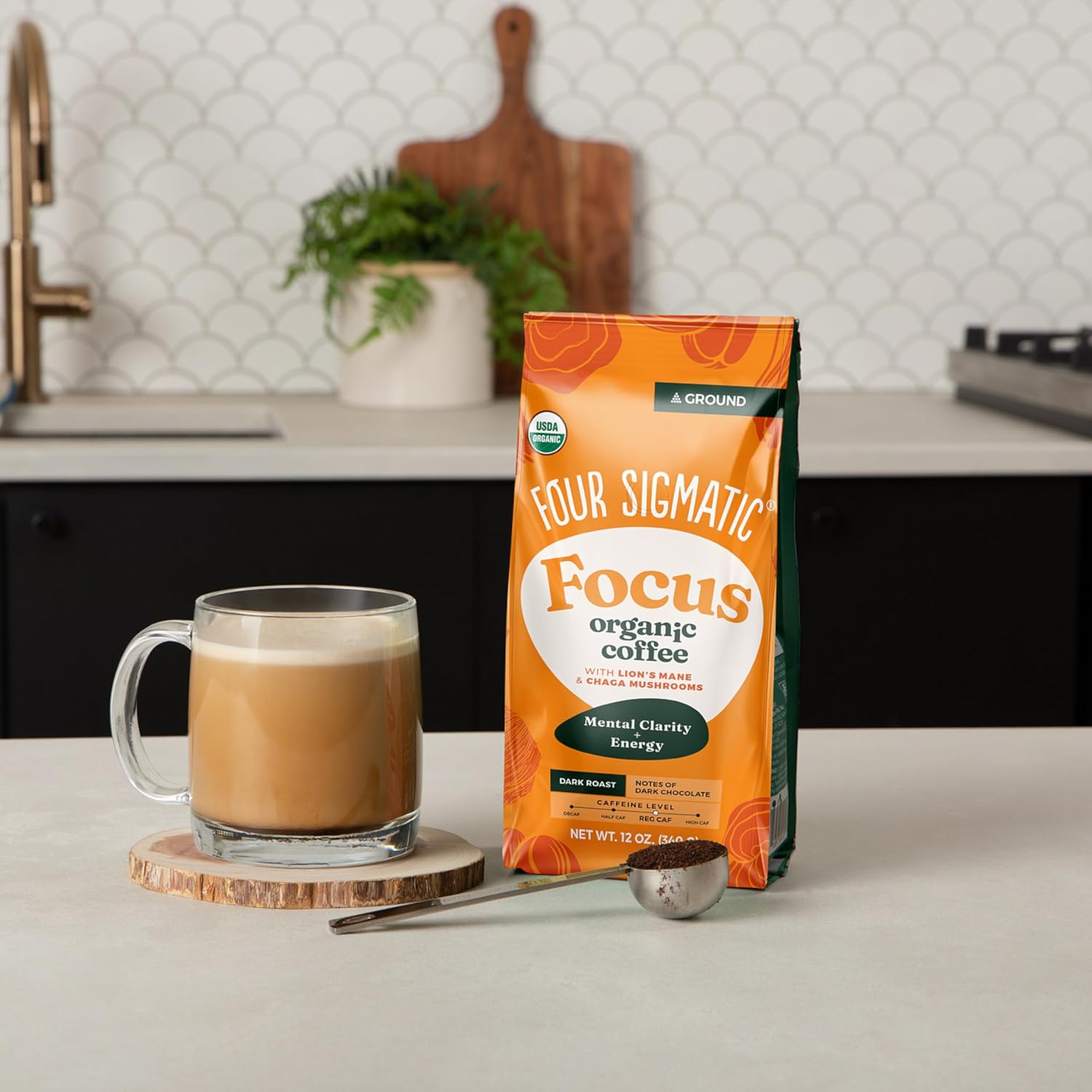 FOUR SIGMATIC Organic Focus Mushroom Ground Coffee, 12 OZ