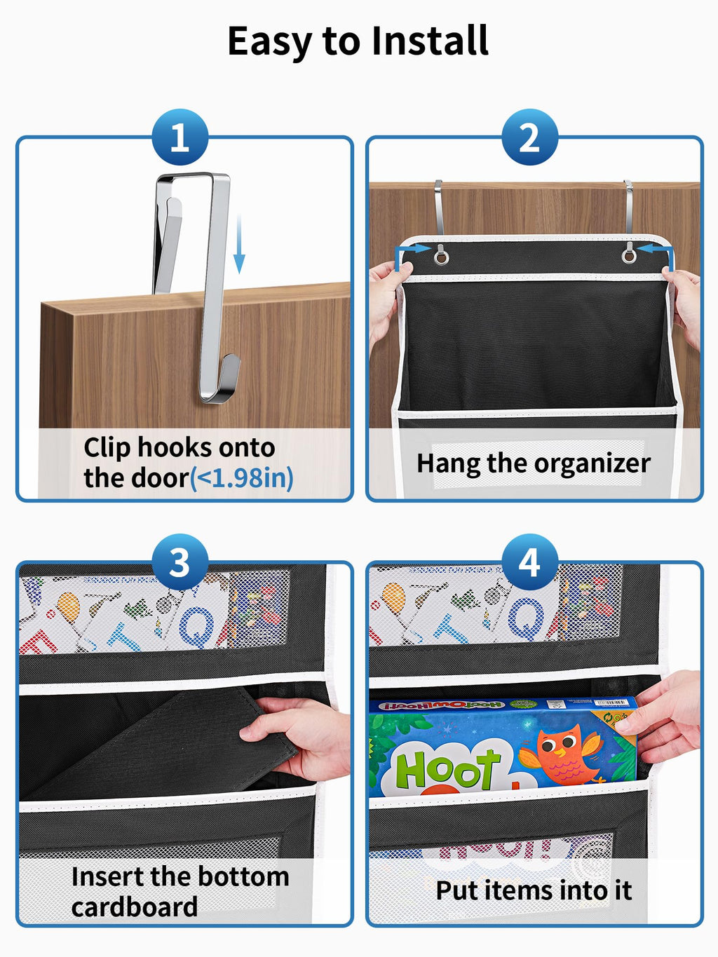 JARLINK Over The Door Organizer Storage, 5 Shelf Hanging Door Organizer with 5 Large Capacity Pockets, Anti Tilt 44 lb Load Behind Door Storage for Bedroom, Bathroom, Pantry, Nursery, (Grey)