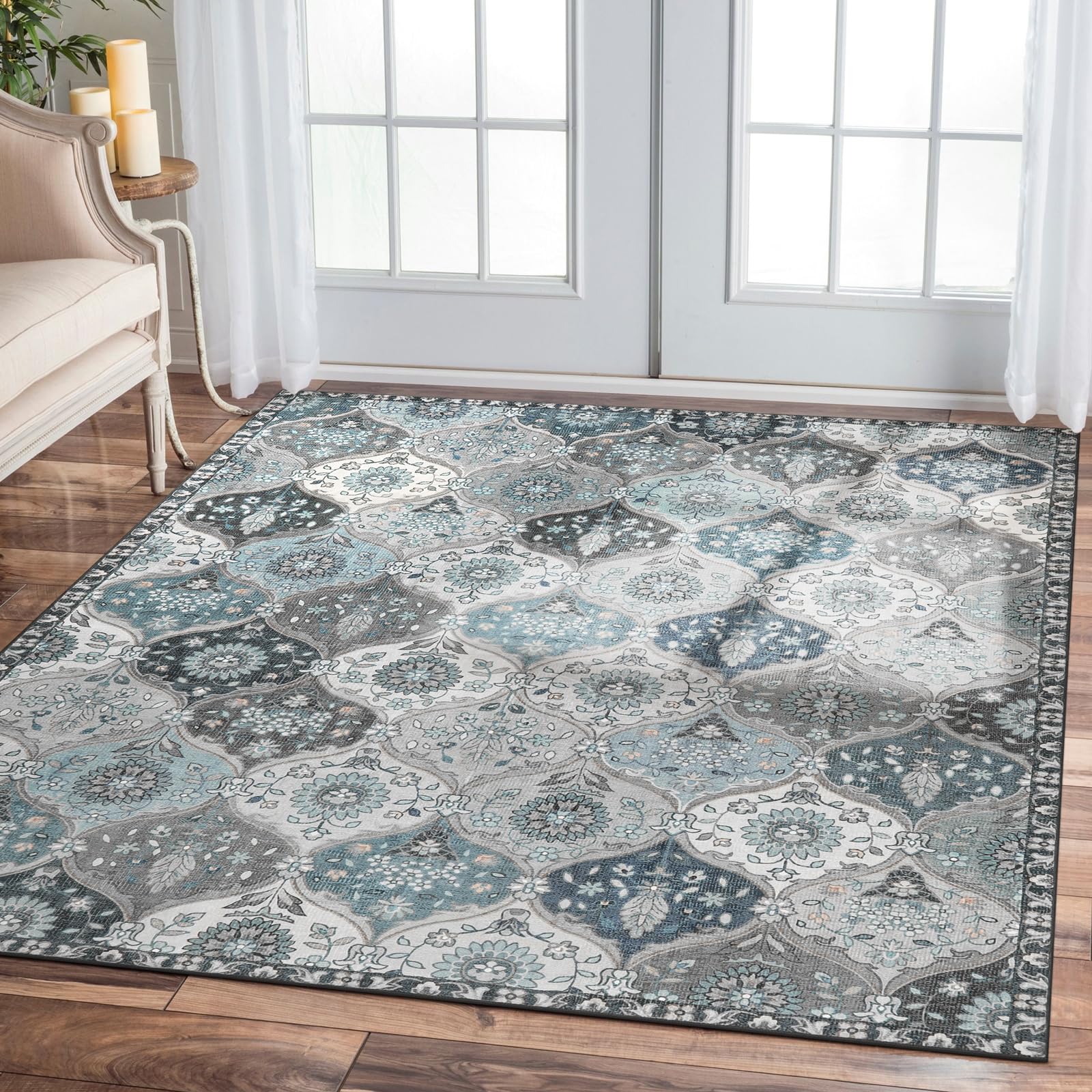 Lahome Moroccan Trellis Washable Rug, 2x3 Kitchen Rugs for Entryway Bathroom, Non-Slip Indoor Door Mat Ultra-Thin, Small Oriental Throw Carpet for Bedroom Entry Elise, Cream/Multi