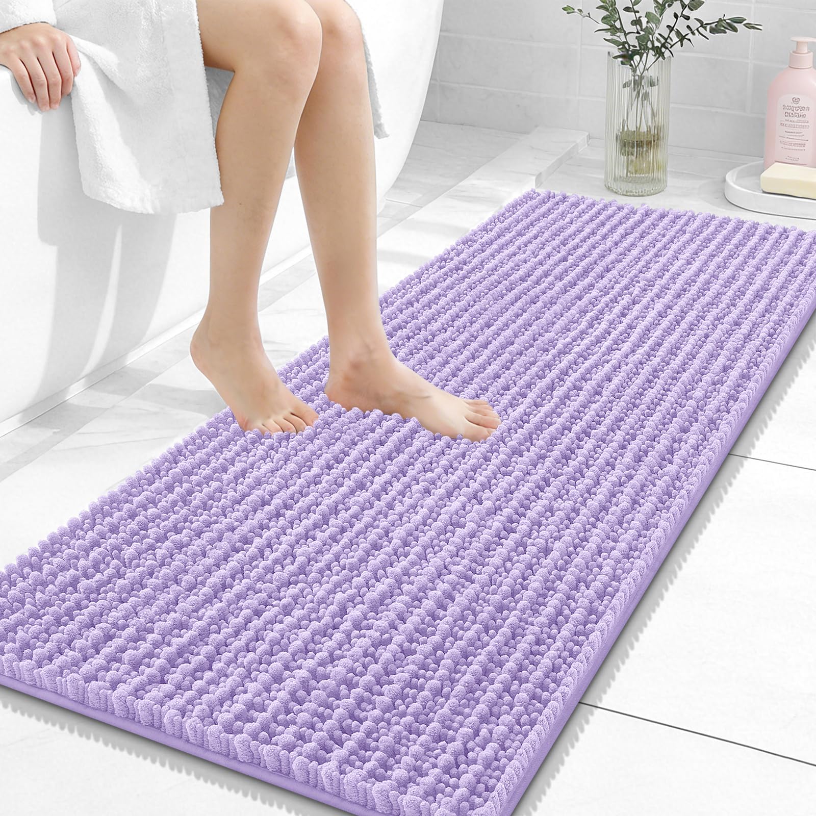 OLANLY Bathroom Rug Mat 30x20, Thick Soft and Absorbent Chenille Bath Mat, Non-Slip Rubber Backing, Machine Washable Quick Dry Bath Rugs for Tub Shower Floor, Home Decor Accessories, Grey