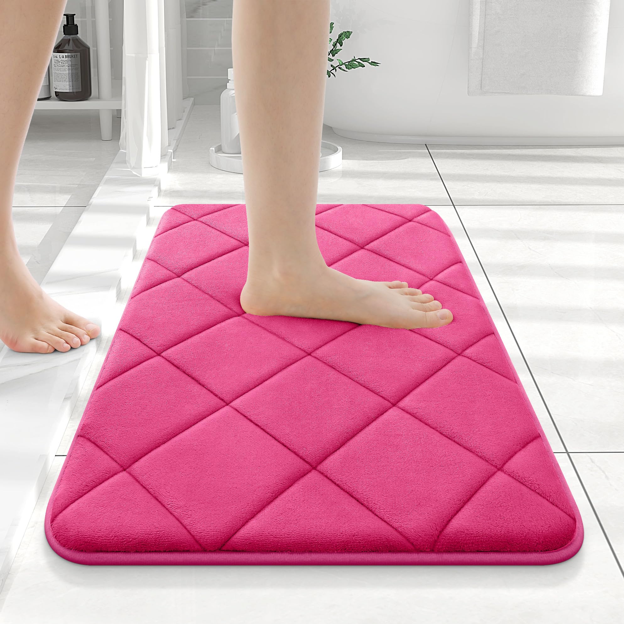 OLANLY Memory Foam Bath Mat 30x20, Ultra Soft and Absorbent Bathroom Rugs, Machine Washable, Comfortable Bath Carpet for Bathroom Floor, Tub and Shower, Black