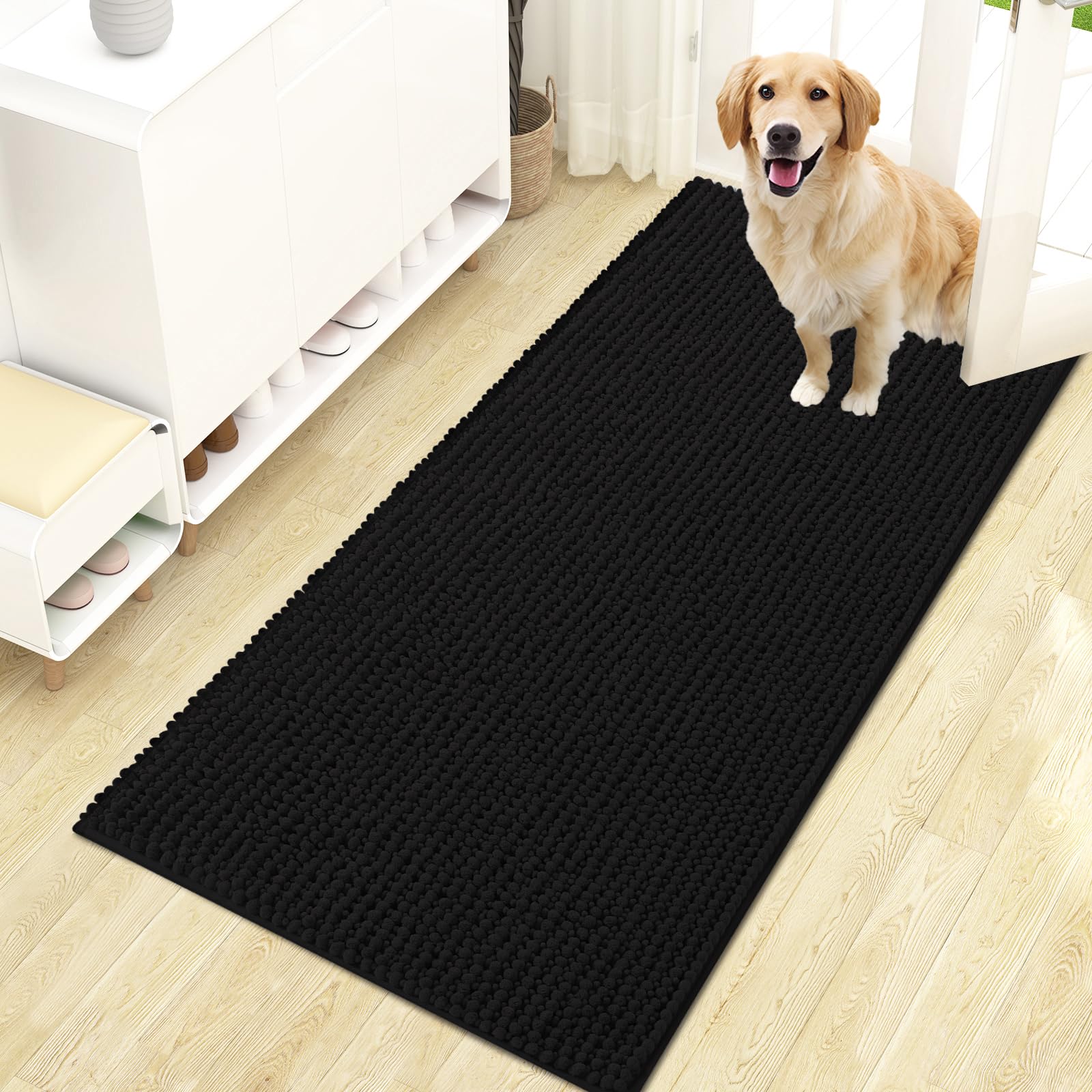 OLANLY Dog Door Mat for Muddy Paws 30x20, Ultra Absorbent Chenille Mud Doormat, Non-Slip Washable and Dirt Trapping Doormat for Indoor Entryway, Quick-Dry Indoor Pet Bed Mats for Dogs, Grey