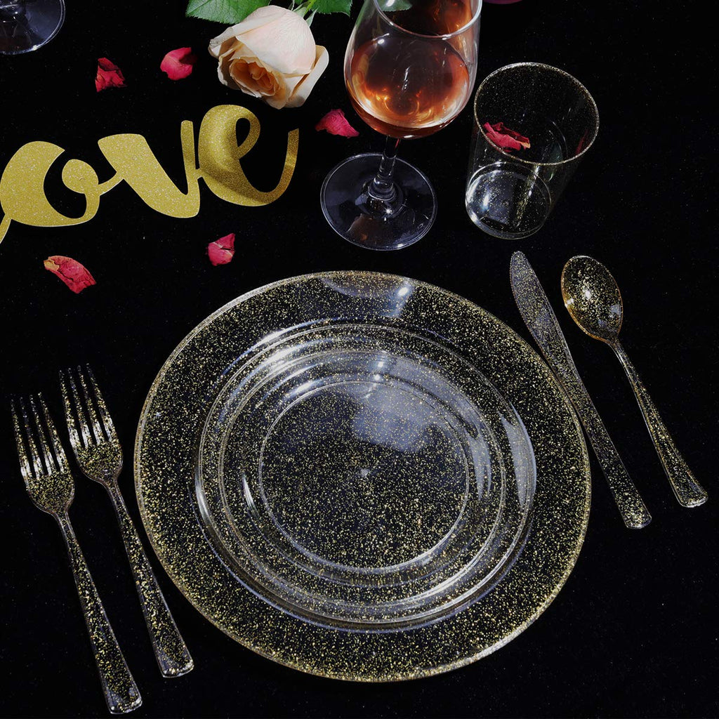 WELLIFE 600 PCS Silver Disposable Dinnerware Set for 100 Guests, Wedding Reception Plates & Silver Plastic Tableware, Dinner & Salad Plates, Cups, Forks, Knives & Spoons for Weddings & Elegant Events