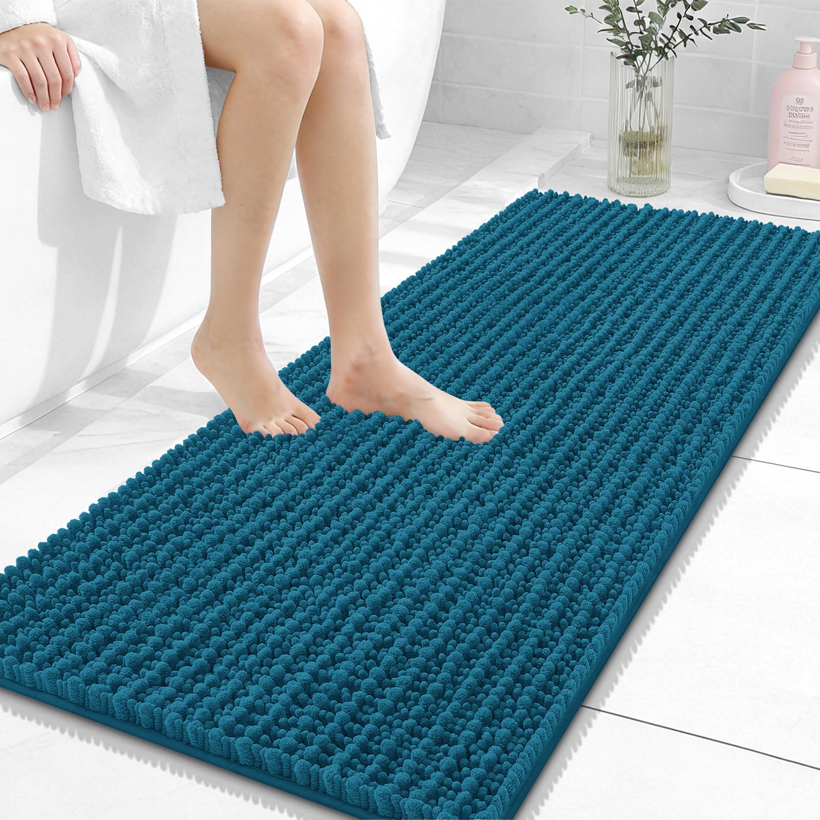 OLANLY Bathroom Rug Mat 30x20, Thick Soft and Absorbent Chenille Bath Mat, Non-Slip Rubber Backing, Machine Washable Quick Dry Bath Rugs for Tub Shower Floor, Home Decor Accessories, Grey