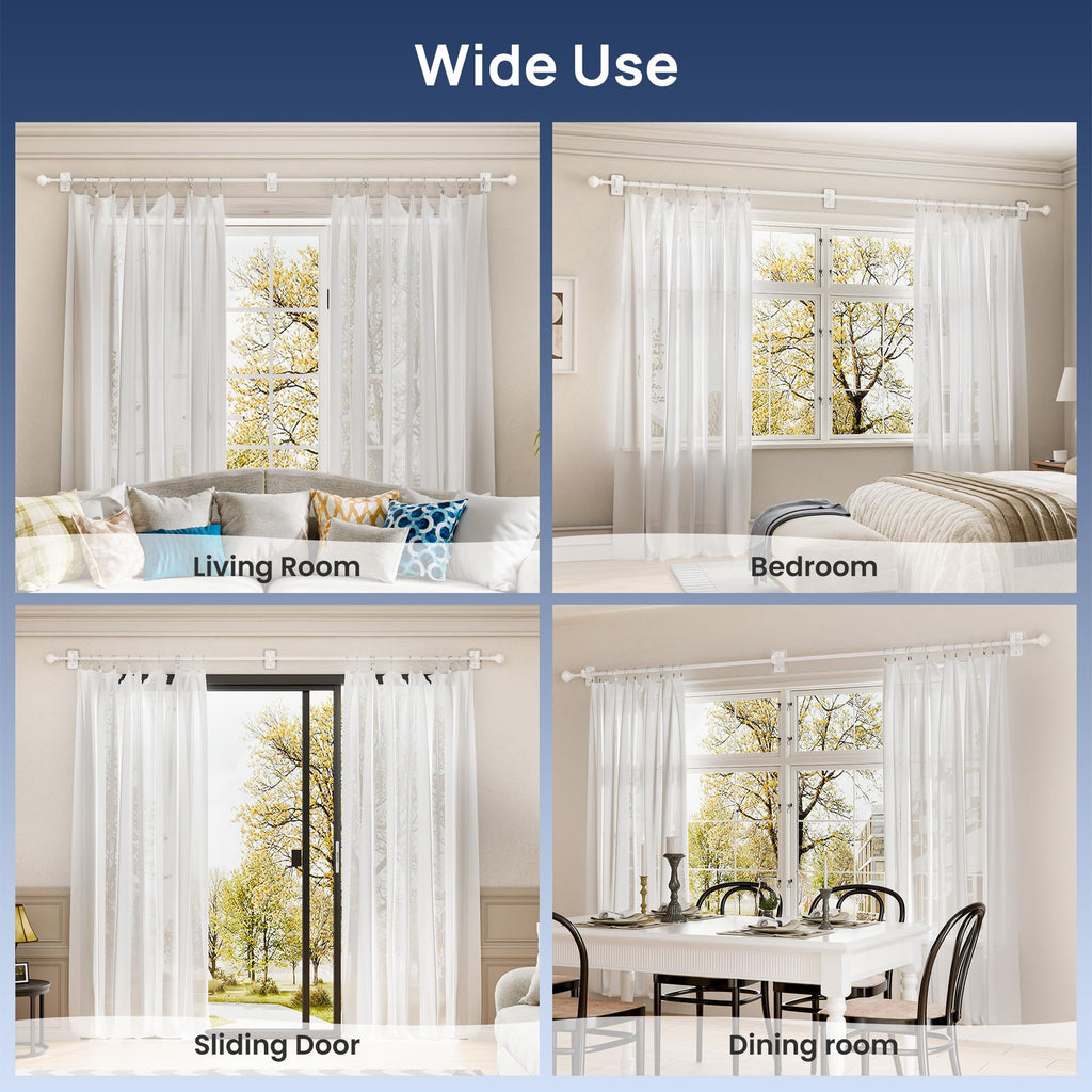 ENJOYBASICS No Drill Curtain Rods for Window 28 to 47 Inches, 5/8 Inch Diameter Renter Friendly Drapery Rod with Adhesive Brackets without Drilling, Adjustable from 27 to 52 Inches, Black