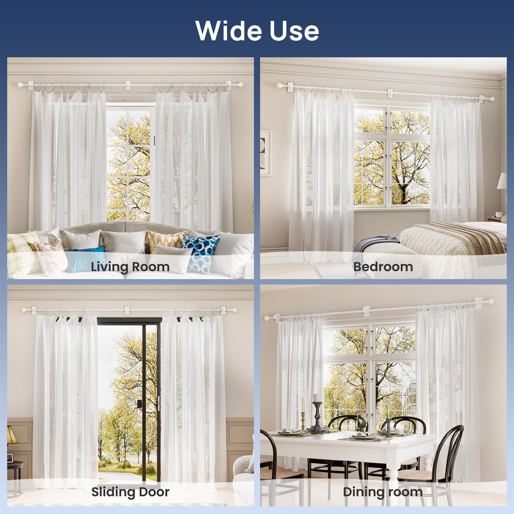 ENJOYBASICS No Drill Curtain Rods for Window 28 to 47 Inches, 5/8 Inch Diameter Renter Friendly Drapery Rod with Adhesive Brackets without Drilling, Adjustable from 27 to 52 Inches, Black