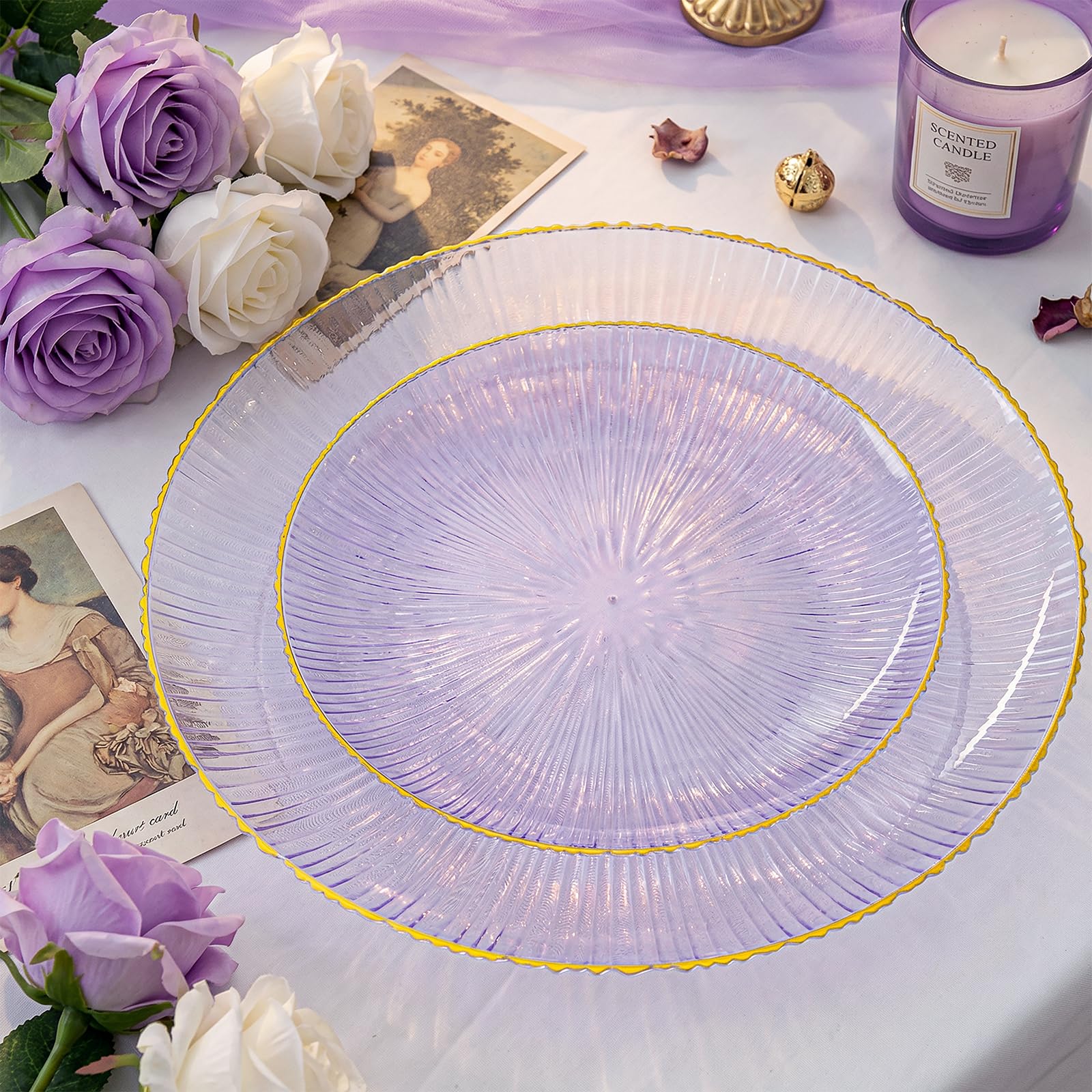 DaYammi 60Pcs Sage Green Plastic Plates with Gold Rim,Disposable Plates Set Includes 30 Dinner Plate & 30 Salad Plate,Fancy Green Party Plates with Radial Texture for Party Wedding Dinner