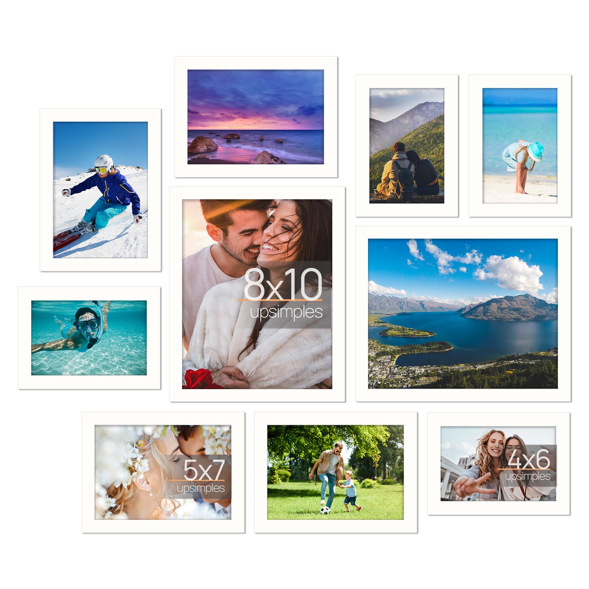 upsimples 10 Pack Picture Frames Collage Wall Decor for Mounting or Tabletop Display, Photo Gallery Frame Set for Family, Multi Sizes Including 8x10, 5x7, 4x6, Black