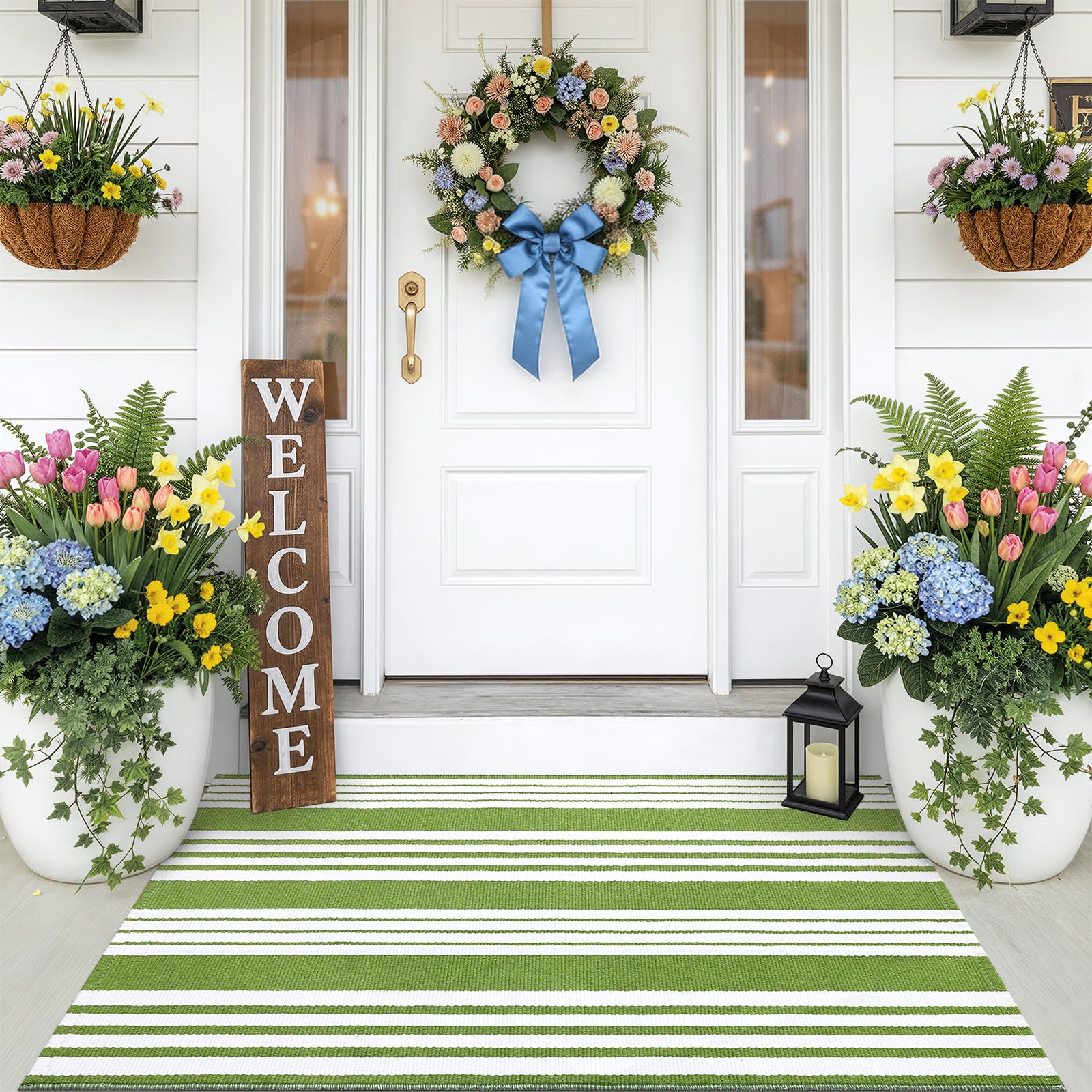 OLANLY Black and White Striped Rug 2'4" x 3'7" (27.5" x 43") – Washable Cotton Indoor Outdoor Doormat for Front Door, Entryway, Kitchen, Porch, Patio Decor