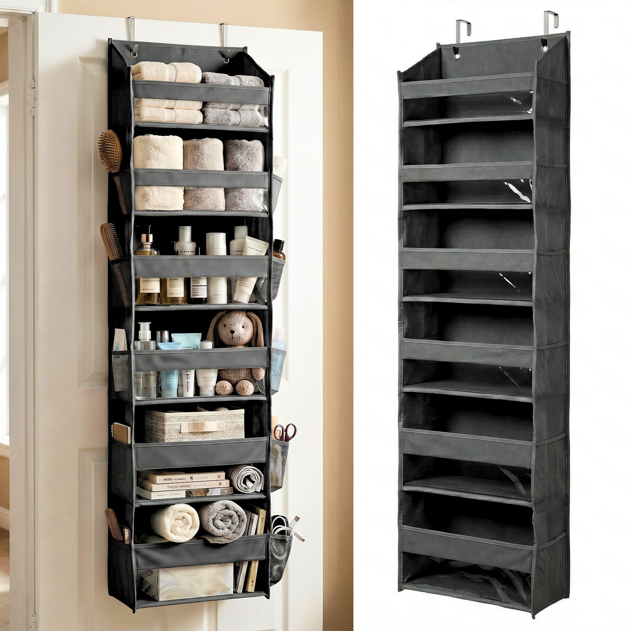 HOMELUX THEORY UPGRADED 6 Tiers Over The Door Organizer Hanging - 100D EXTRA THICK & 50lbs HUGE CAPACITY, 12 Side Mesh Pockets Over The Door Shoe Organizer, Hanging Closet Organizer (Ivory, 1pc)