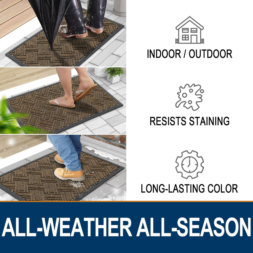OLANLY Indoor Outdoor Mat, Sturdy Natural Rubber Floor Mat, Non Slip Low Profile Waterproof Doormat, and Stain Front Door Mats, Easy Clean Patio Entrance Mat, 30''x17'', Black