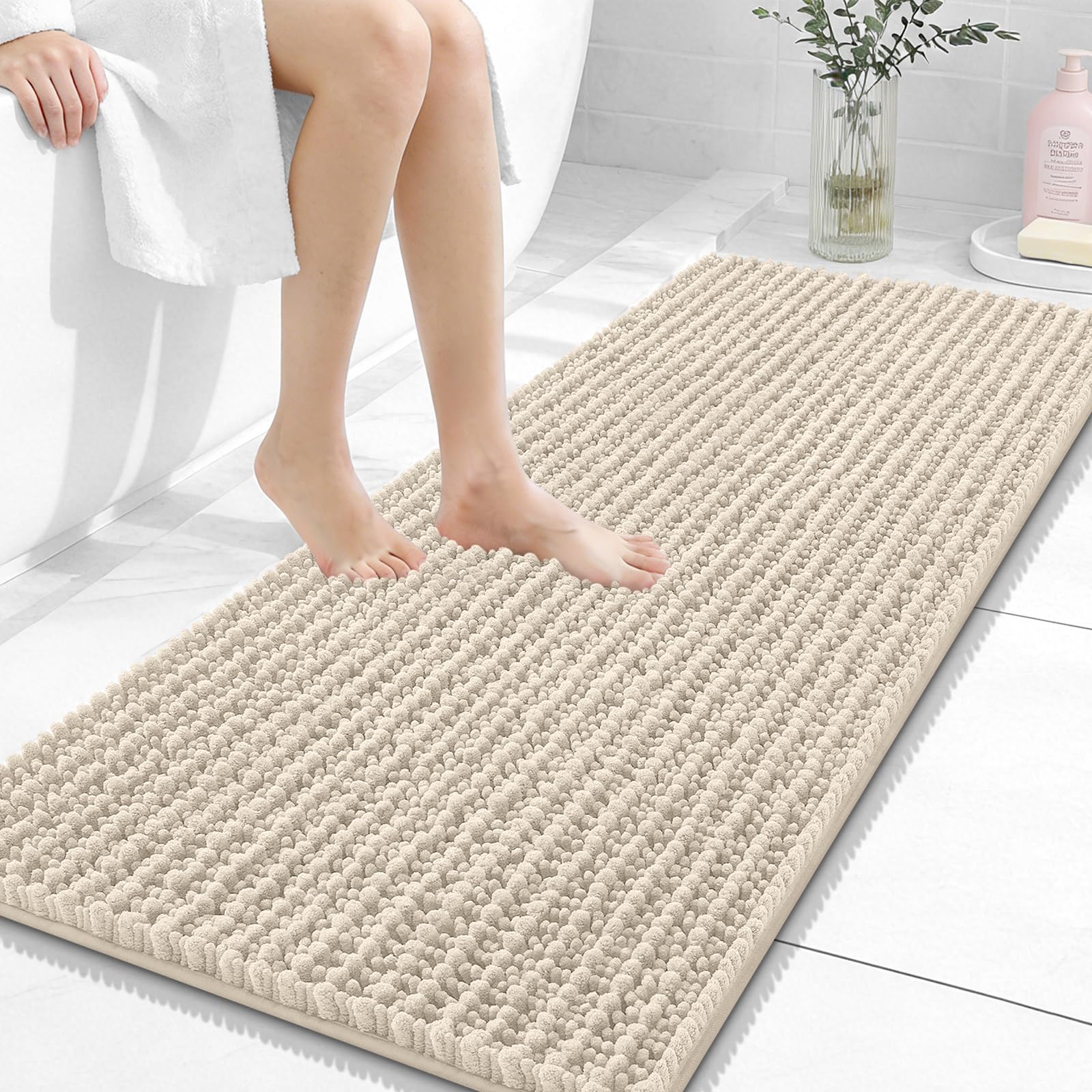 OLANLY Bathroom Rug Mat 30x20, Thick Soft and Absorbent Chenille Bath Mat, Non-Slip Rubber Backing, Machine Washable Quick Dry Bath Rugs for Tub Shower Floor, Home Decor Accessories, Grey