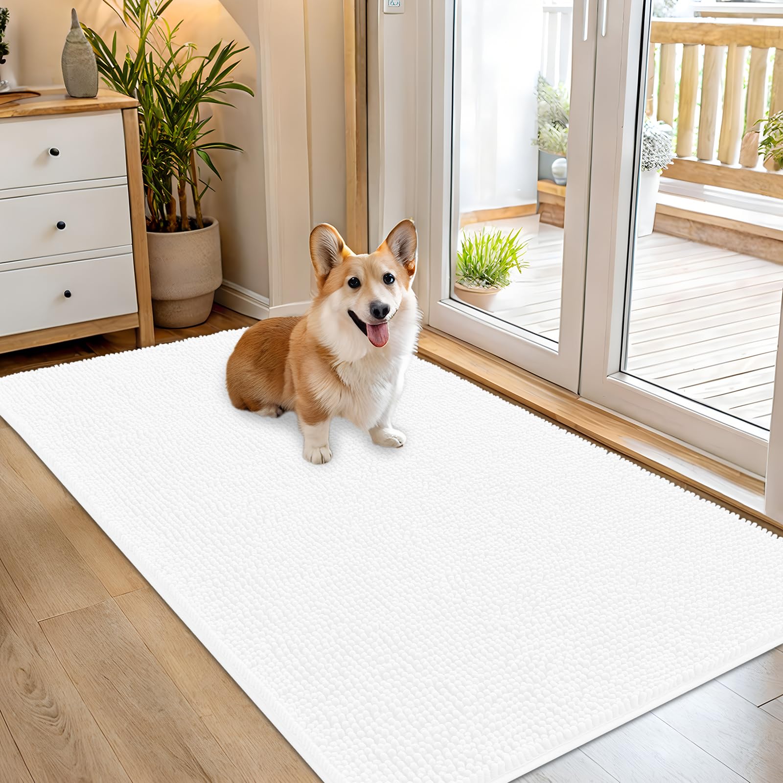 OLANLY Dog Door Mat for Muddy Paws 30x20, Absorbs Moisture and Dirt, Absorbent Non-Slip Washable Doormat, Quick Dry Chenille Mud Mat for Dogs, Entry Indoor Entryway Carpet for Inside Floor, Grey